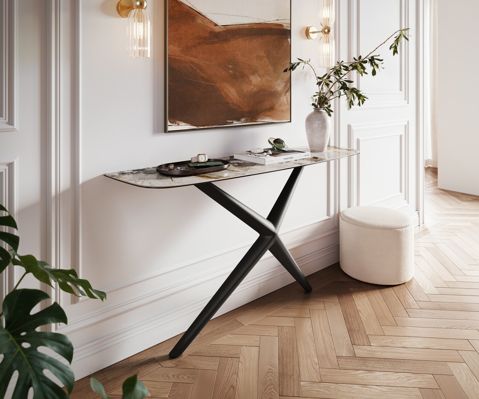Console Edge forme bateau 140x40 cm Céramique Patagonia Poliert Estelo Métal Noir 4
