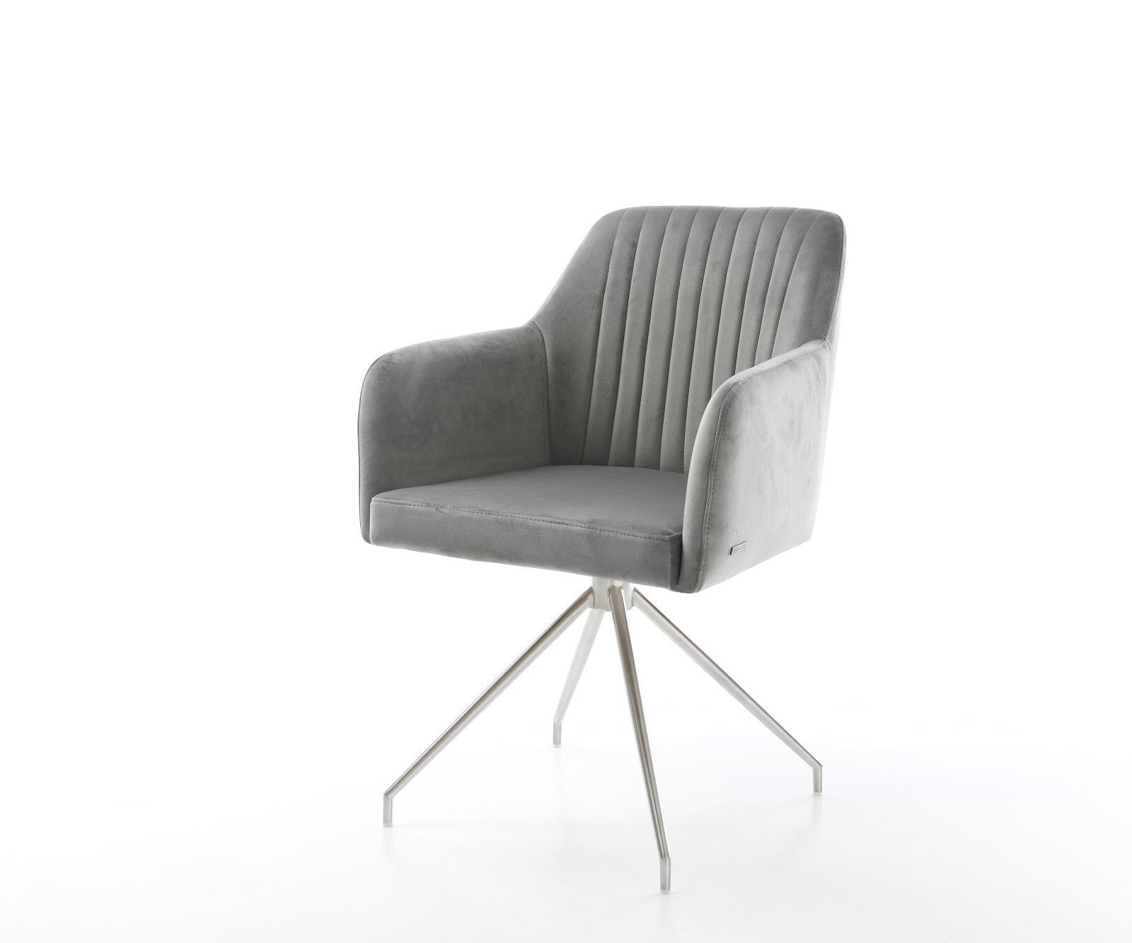 Drehstuhl Greg-Flex Samt Grau Kreuzgestell konisch Edelstahl 180° drehbar