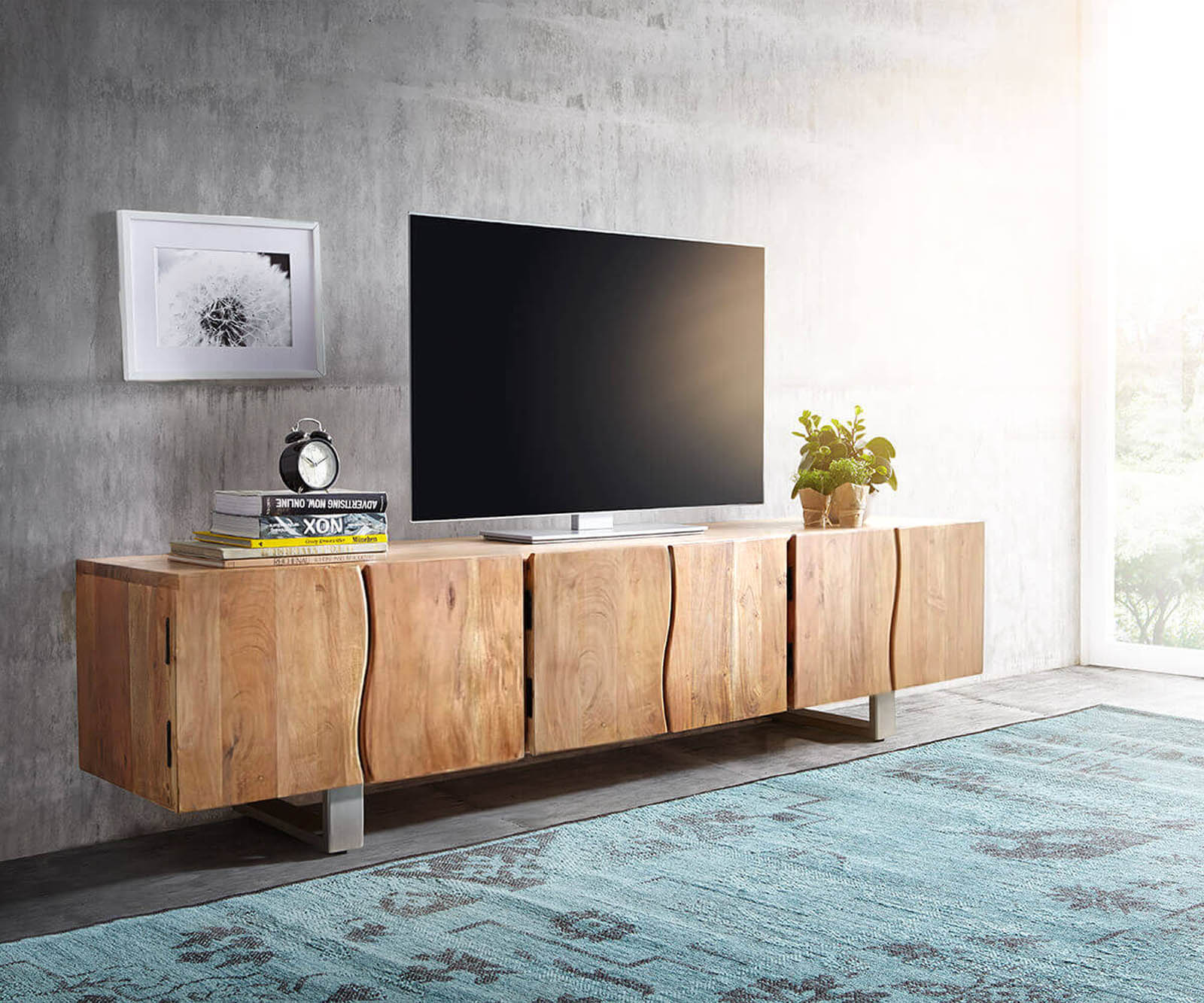 Lowboard Live-Edge 220 cm Akazie Natur massiv 6 Türen