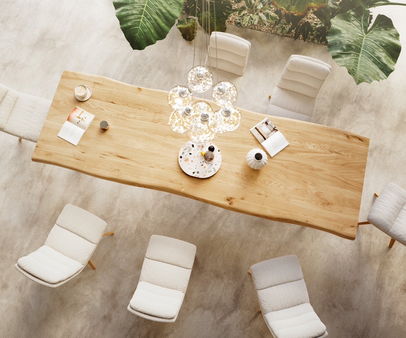 Table à manger Edge 300x100 chêne nature cadre croisé rectangle acier inoxydable Live-Edge 7