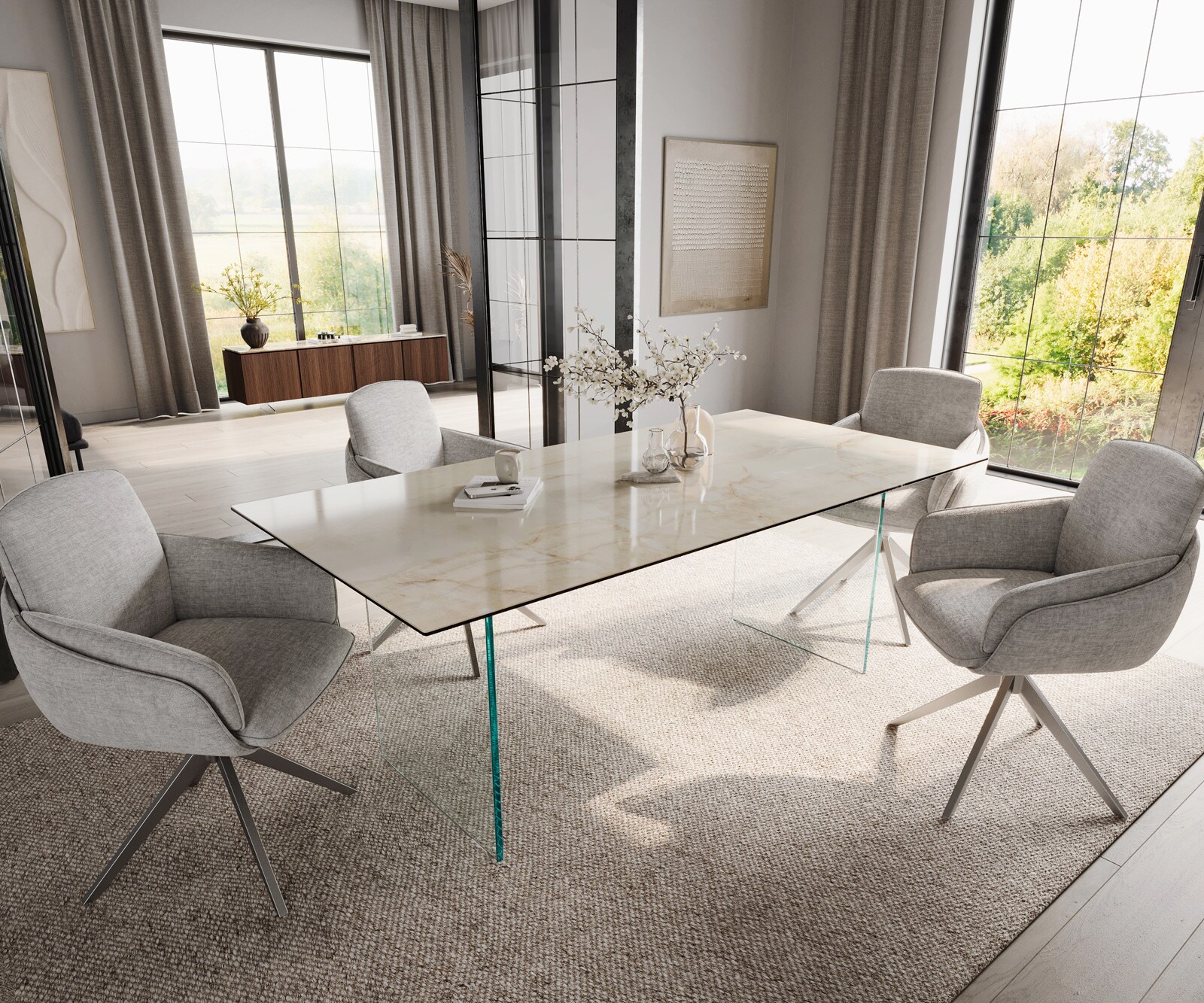 Esstisch Edge 200x100 Keramik Laminam® Onice Oro ​Gestell Glas 6
