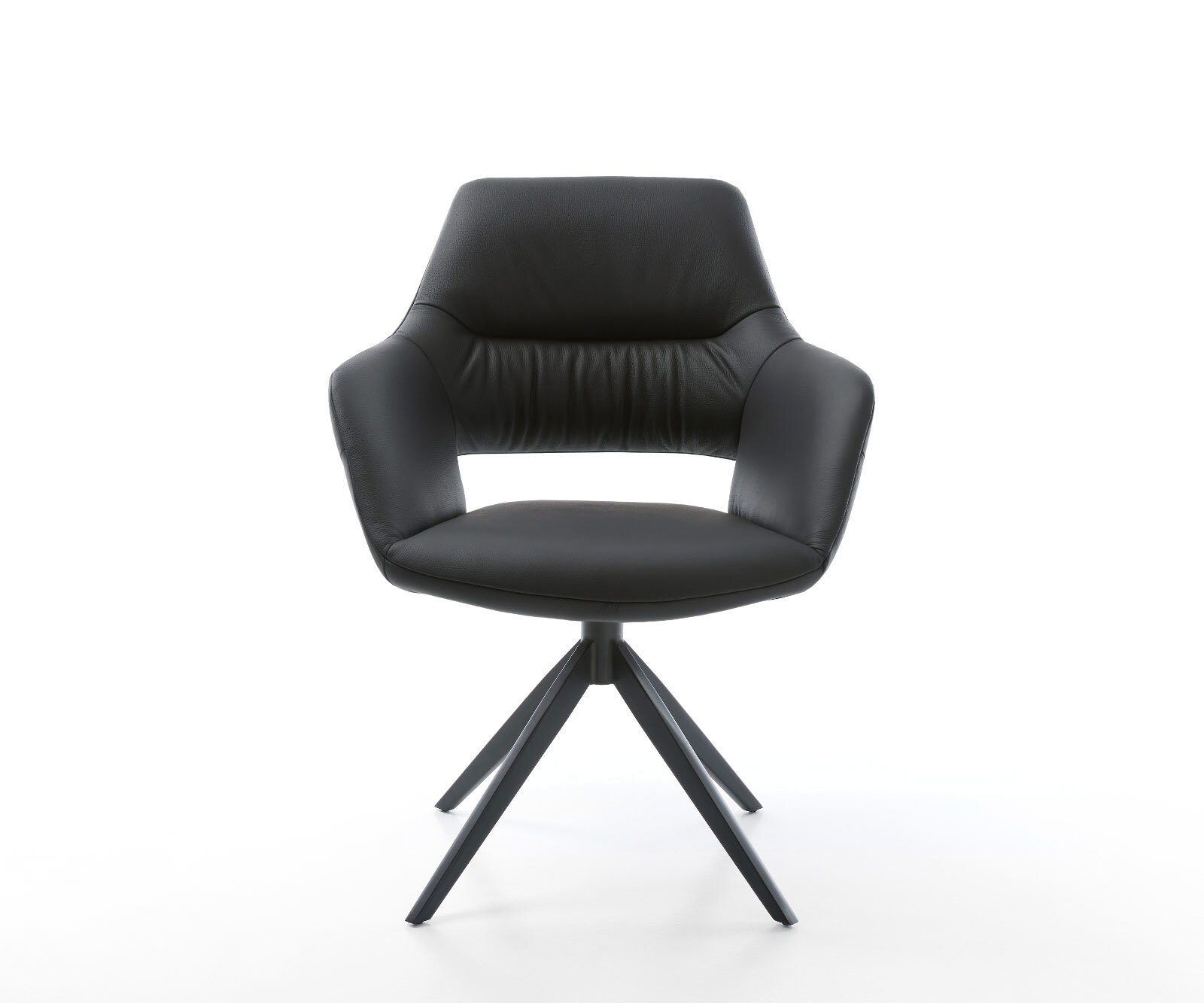 Drehstuhl Yago-Flex mit Armlehnen Echt-Leder Schwarz Kreuzgestell breit Schwarz 360° drehbar Wippfunktion Taschenfederkern 1