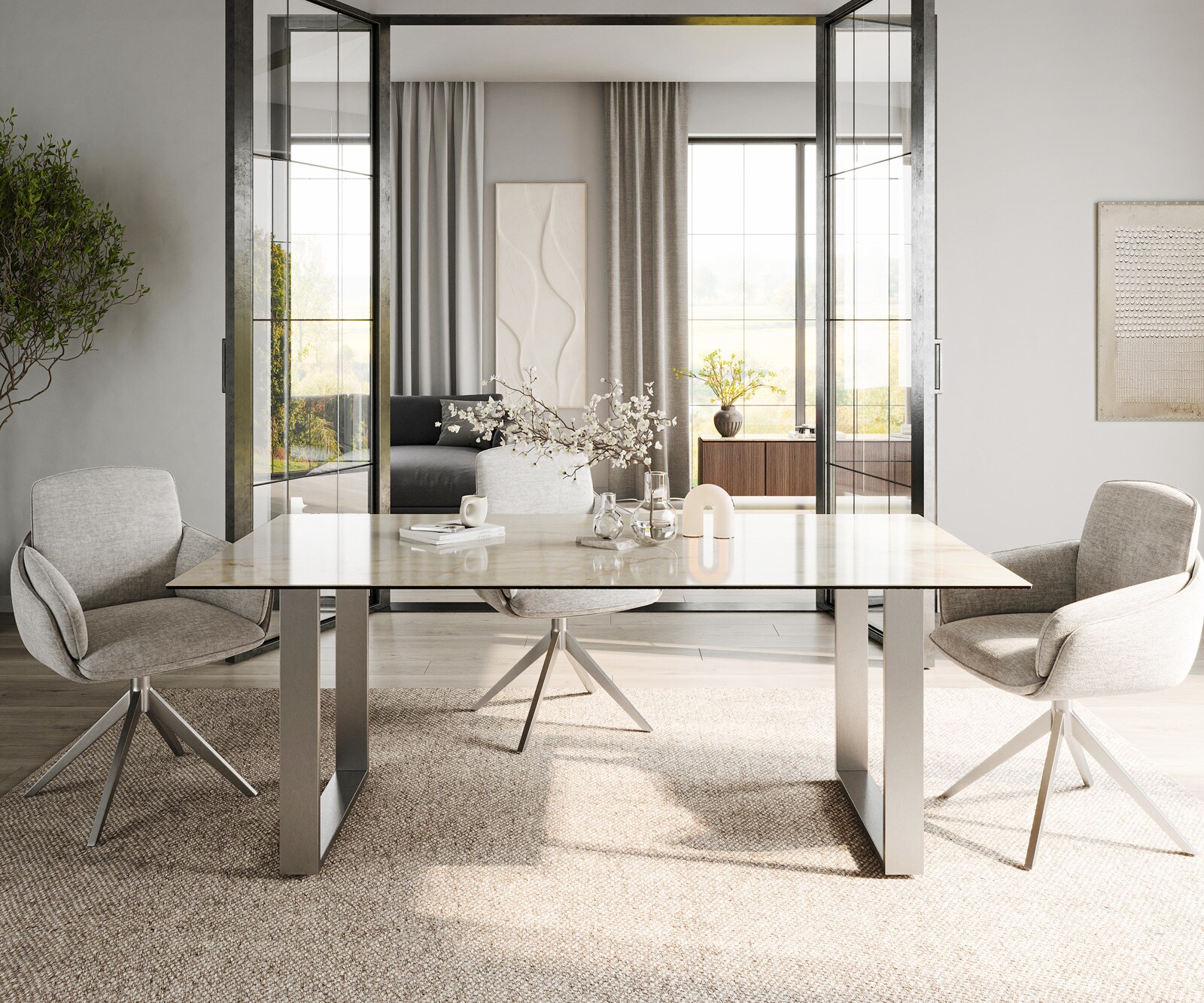 Table à manger Edge 200x100 Céramique Laminam® Onice Oro Acier inoxydable Étroit 1