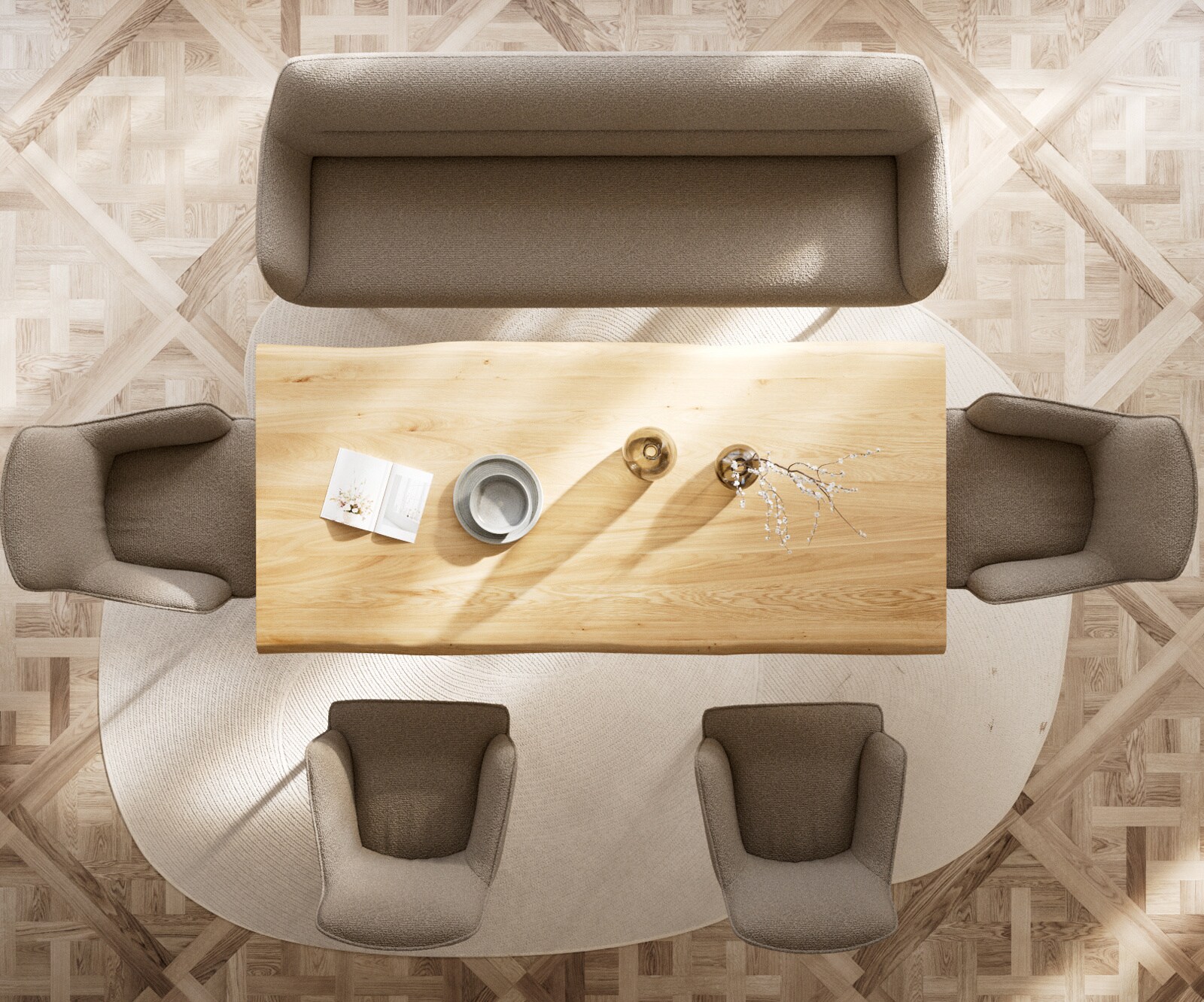 Esszimmerbank Taya-Flex 200 cm Bouclé Schlamm Kreuzgestell kantig Schwarz Taschenfederkern 4