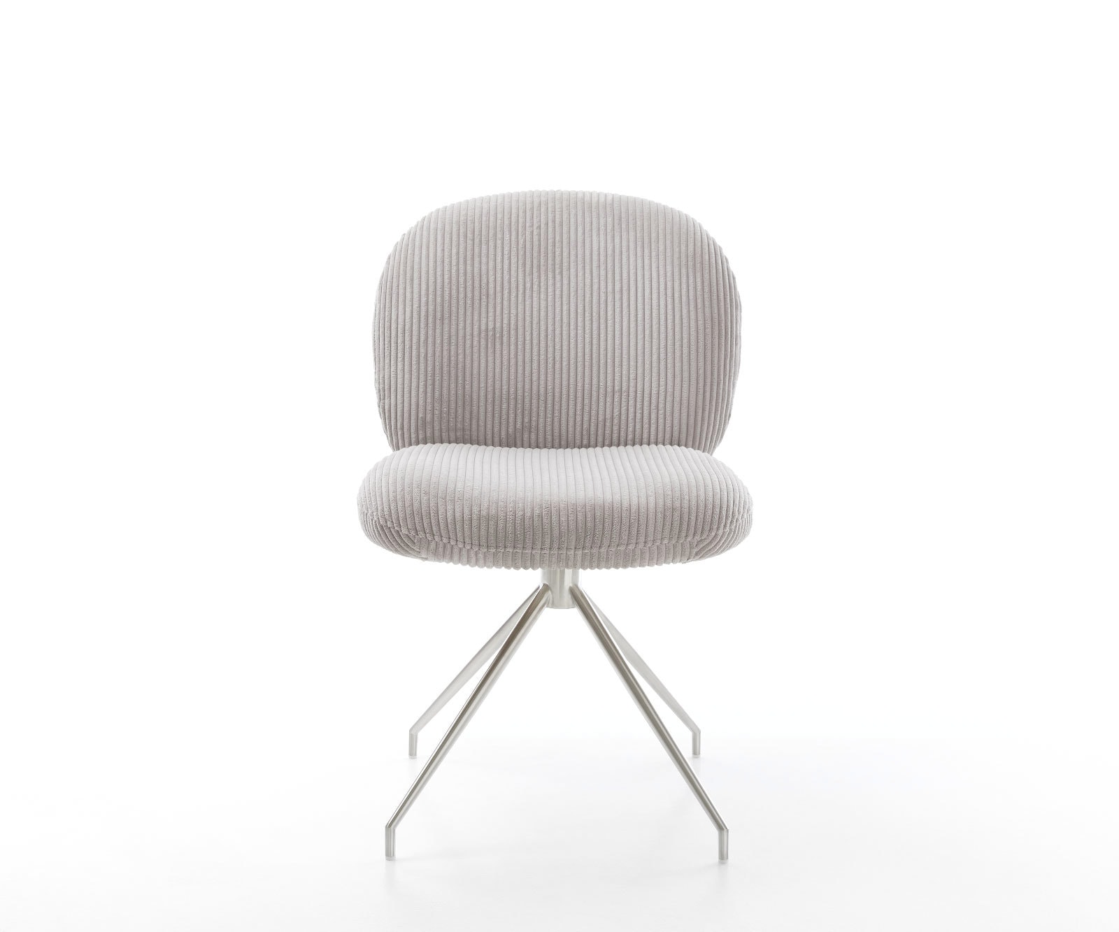 Chaise-pivotante Nube-Flex côtelé gris argenté pied croisé conique acier inoxydable brossé pivotement sur 180° ressorts ensachés 1 Chaise-pivotante Nube-Flex côtelé gris argenté pied croisé conique acier inoxydable brossé pivotement sur 180° ressorts ensachés 1