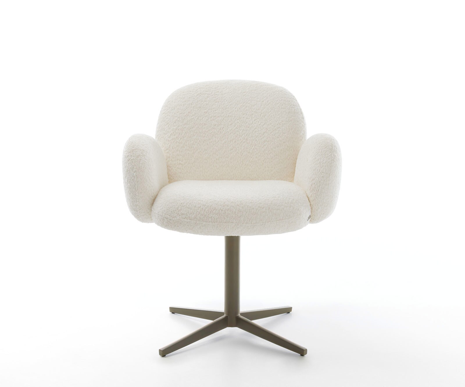 Drehstuhl Nube-Flex mit Armlehnen Bouclé Weiß Fußkreuz Effektfinish Titan 360° drehbar Taschenfederkern 1
