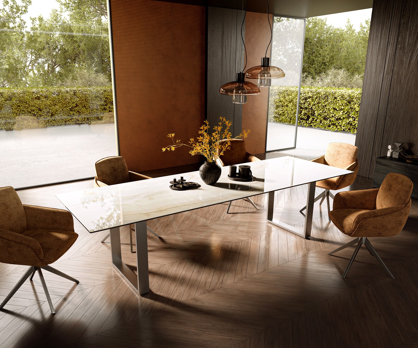 Table à manger Edge 300x100 Céramique Laminam® Onice Oro Acier inoxydable Étroit 6