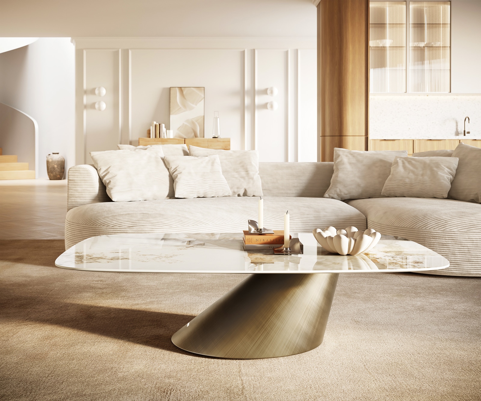 Table basse Edge Boot 140x80 cm céramique Minas Melange Conis doré métallique 2