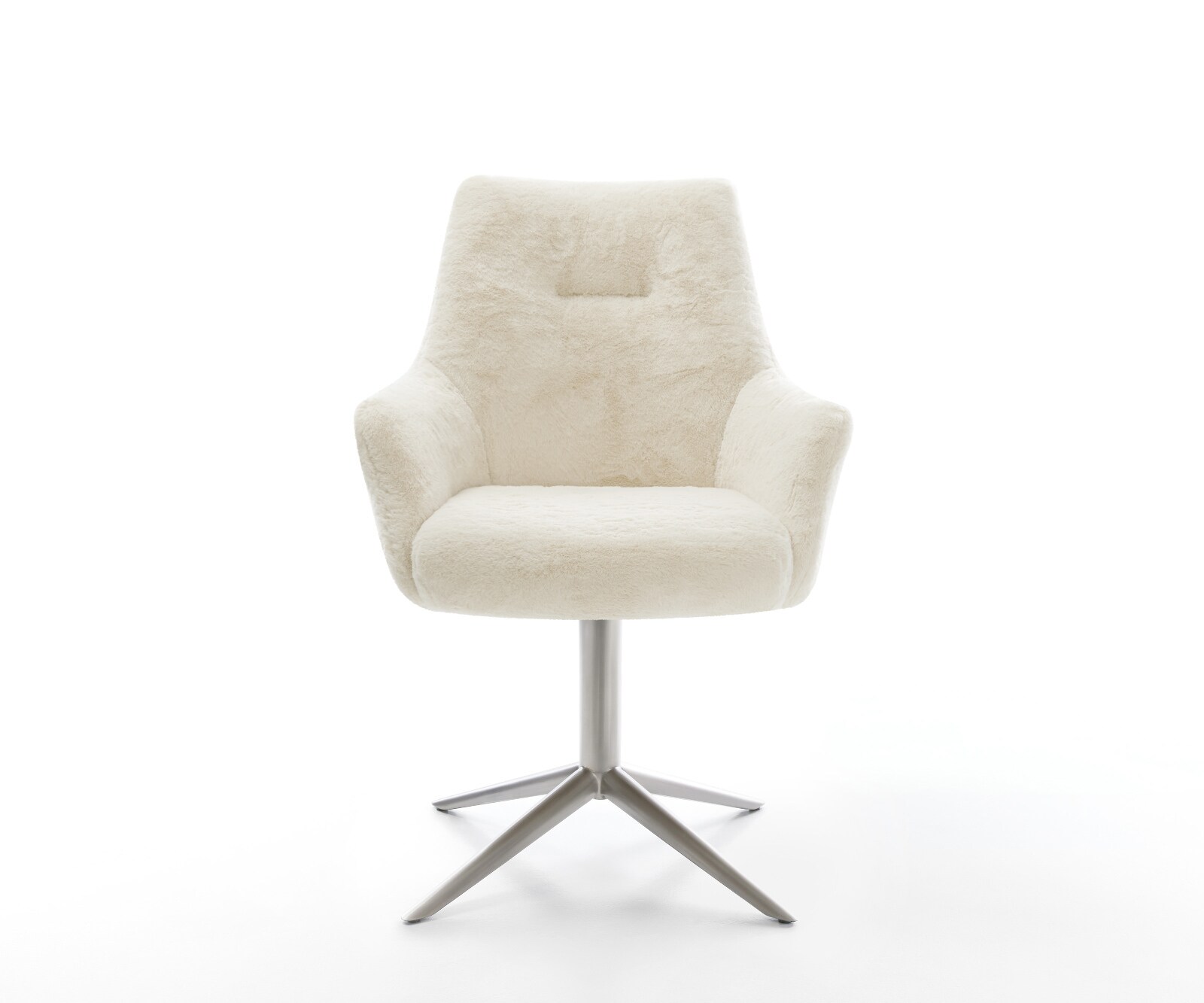 Chaise-pivotante Alja-Flex avec accoudoirs peluche crème-blanc pied de chaise 4 branches acier inoxydable pivotement sur 360° fonction bascule resorts ensachés 2