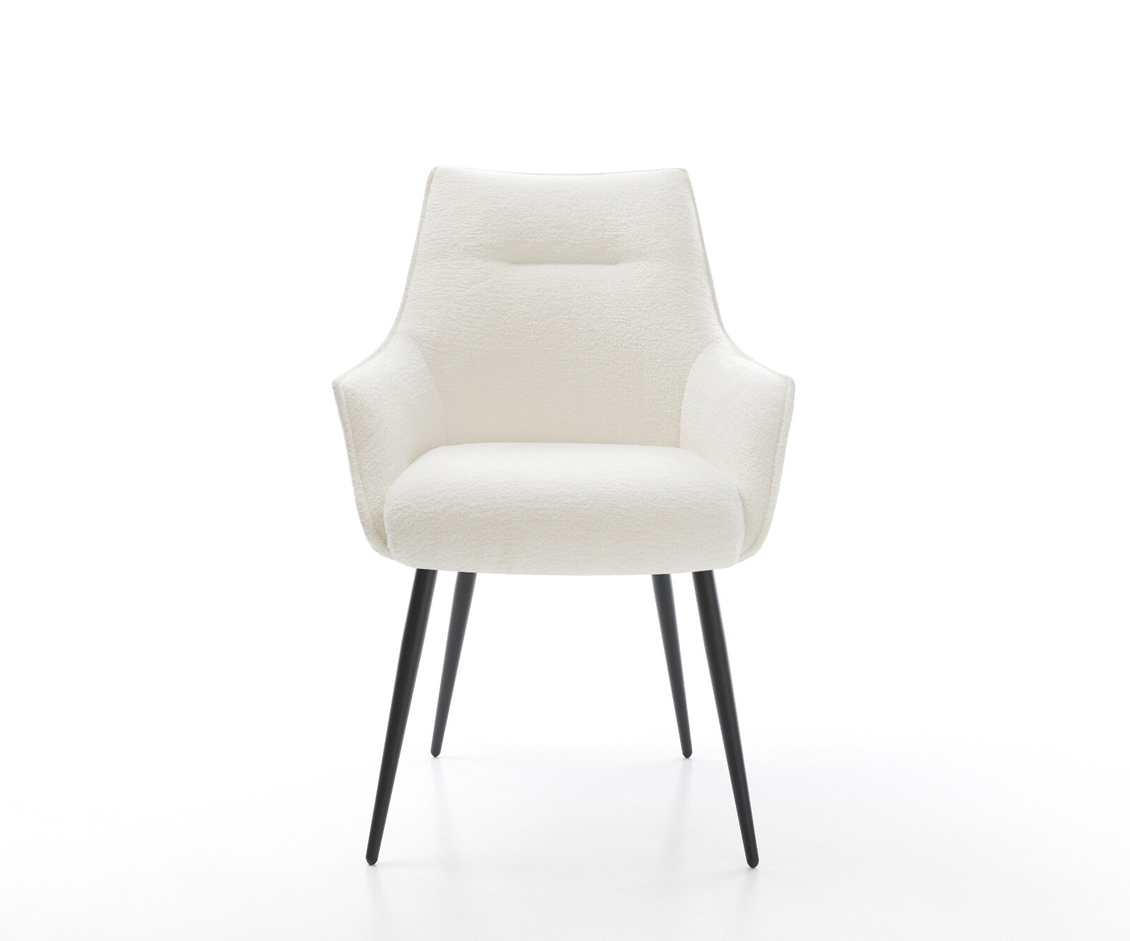 Chaise-de-salle-à-manger Alja-Flex avec accoudoirs bouclé doux beige 4 pieds coniques noir resorts ensachés 2