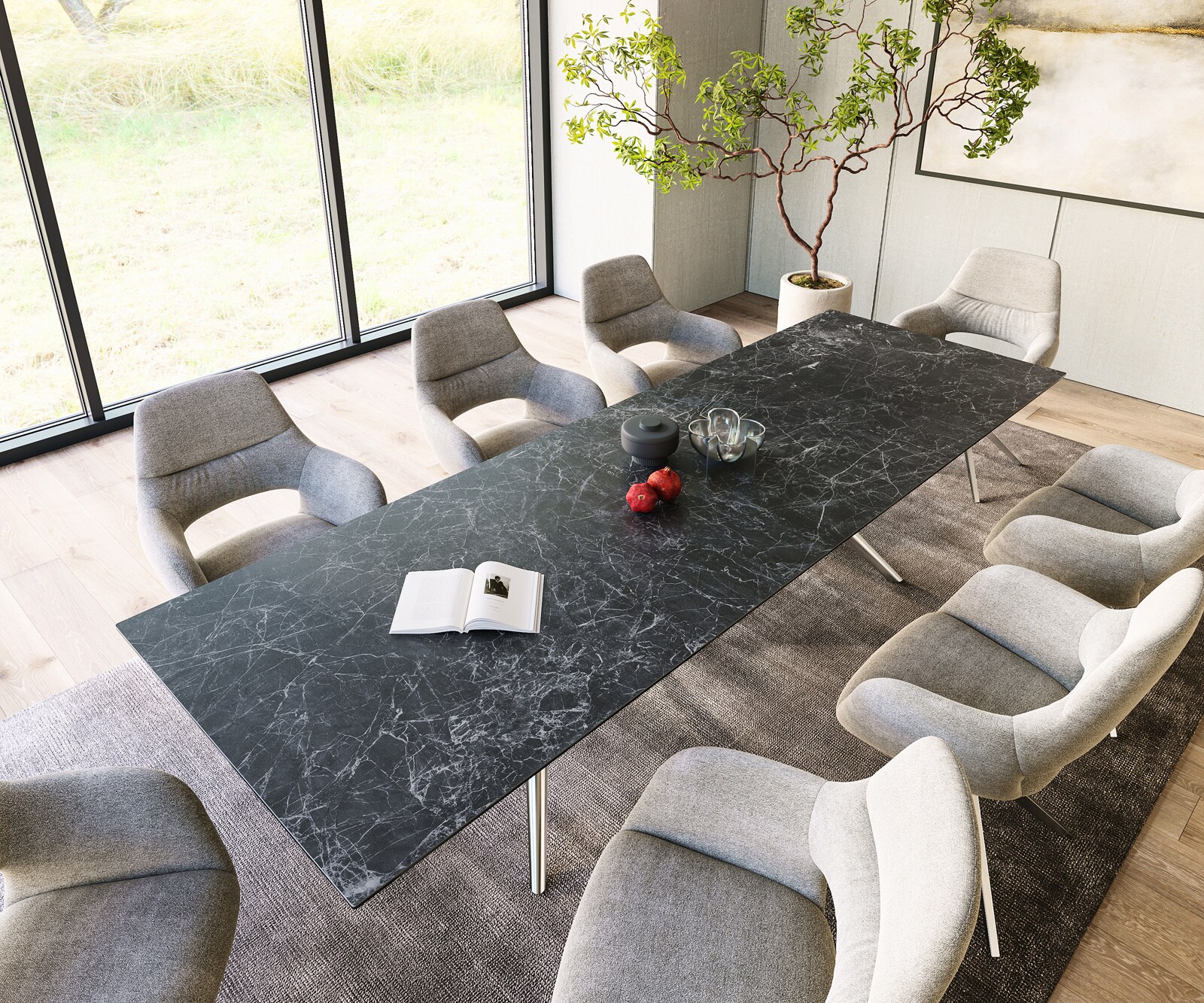 Esstisch Edge 300x100 Keramik Laminam®Nero Greco Anthrazit Estelar rund Edelstahl 4