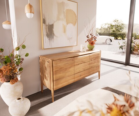 Sideboard Simcha 145 cm Akazie Natur 2 Türen 3 Schubladen