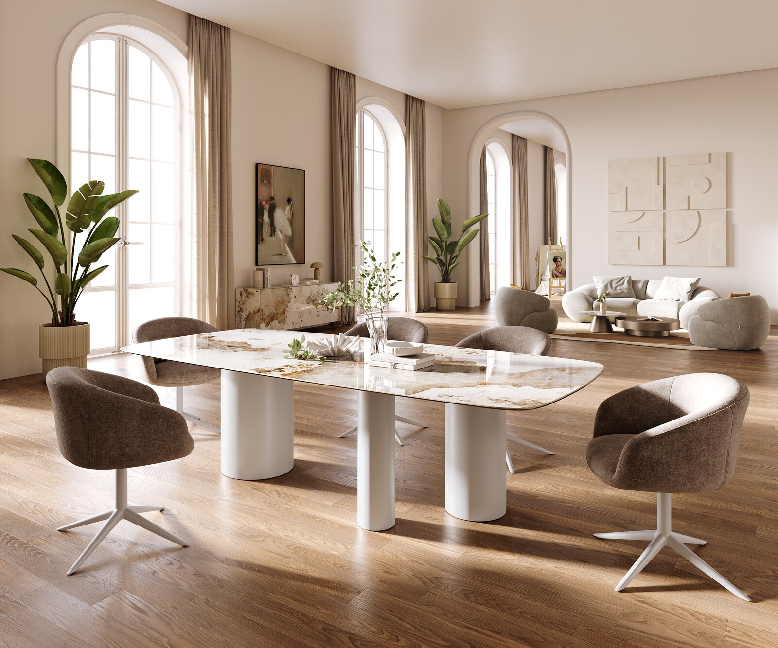 Esstisch Edge Boot 260x120 cm Keramik Minas Melange Weiß-Beige Troa Metall Weiß 5