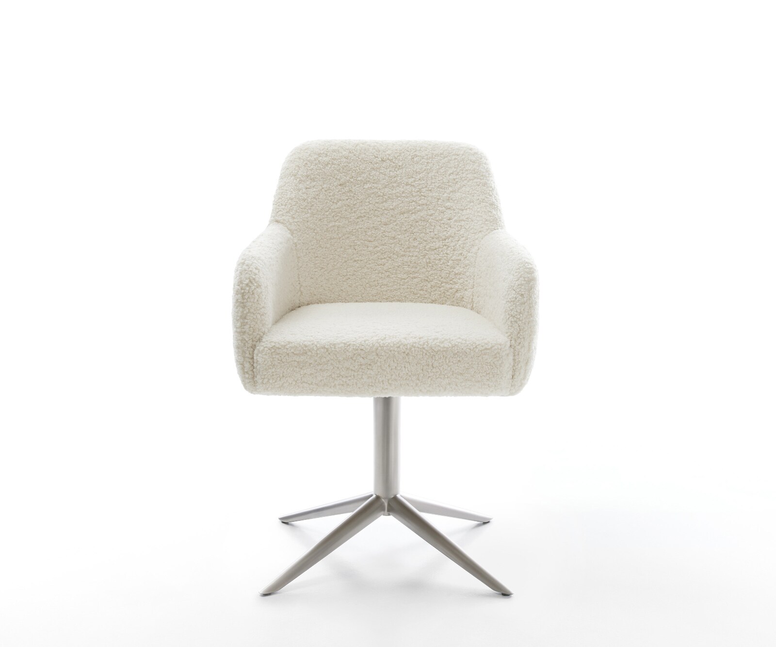 Drehstuhl Greg-Flex Teddystoff Beige Fußkreuz Edelstahl 360° drehbar Wippfunktion Taschenfederkern 1