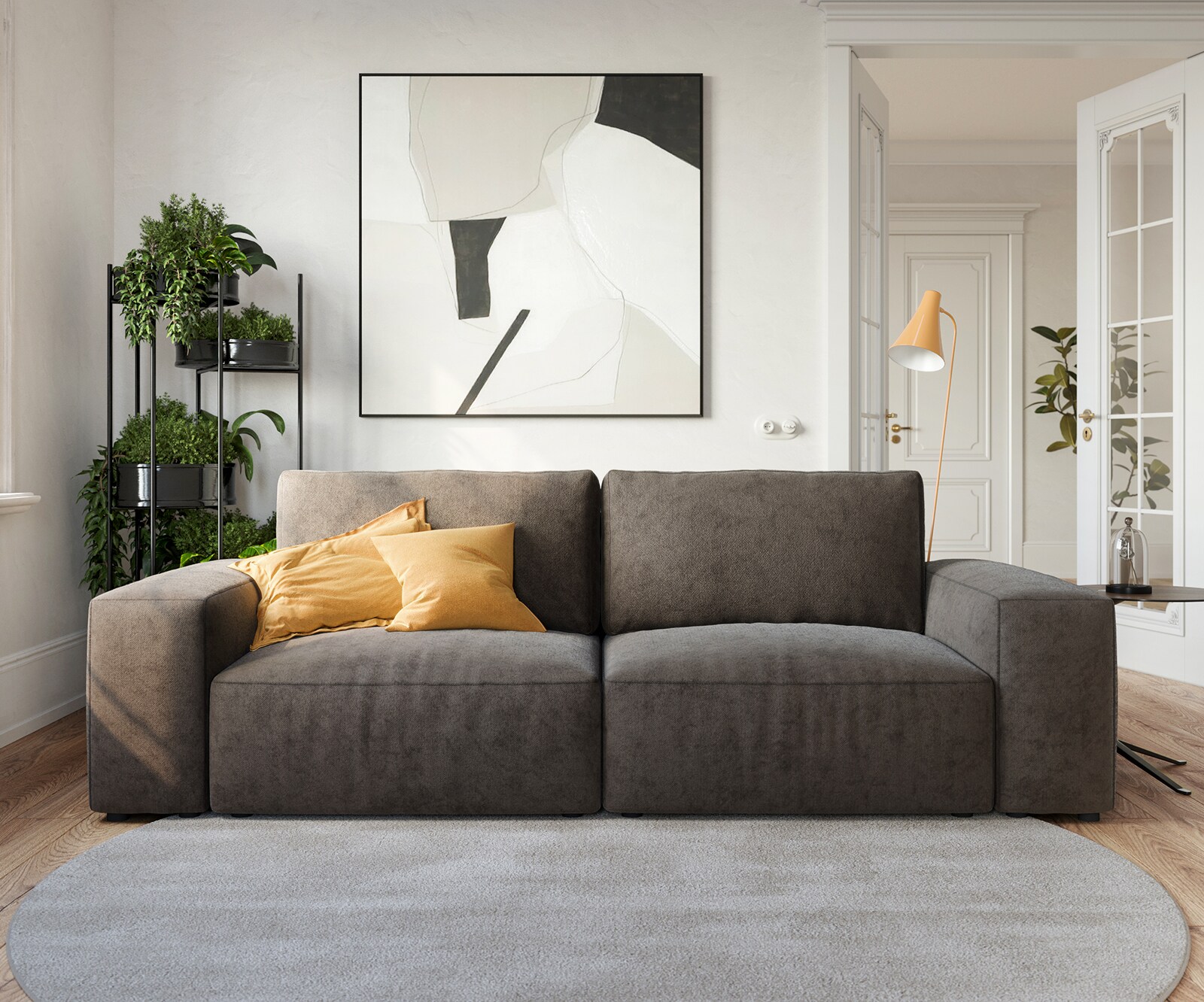 Big canapé Lanzo 230x95 cm microfibre brun kaki 1