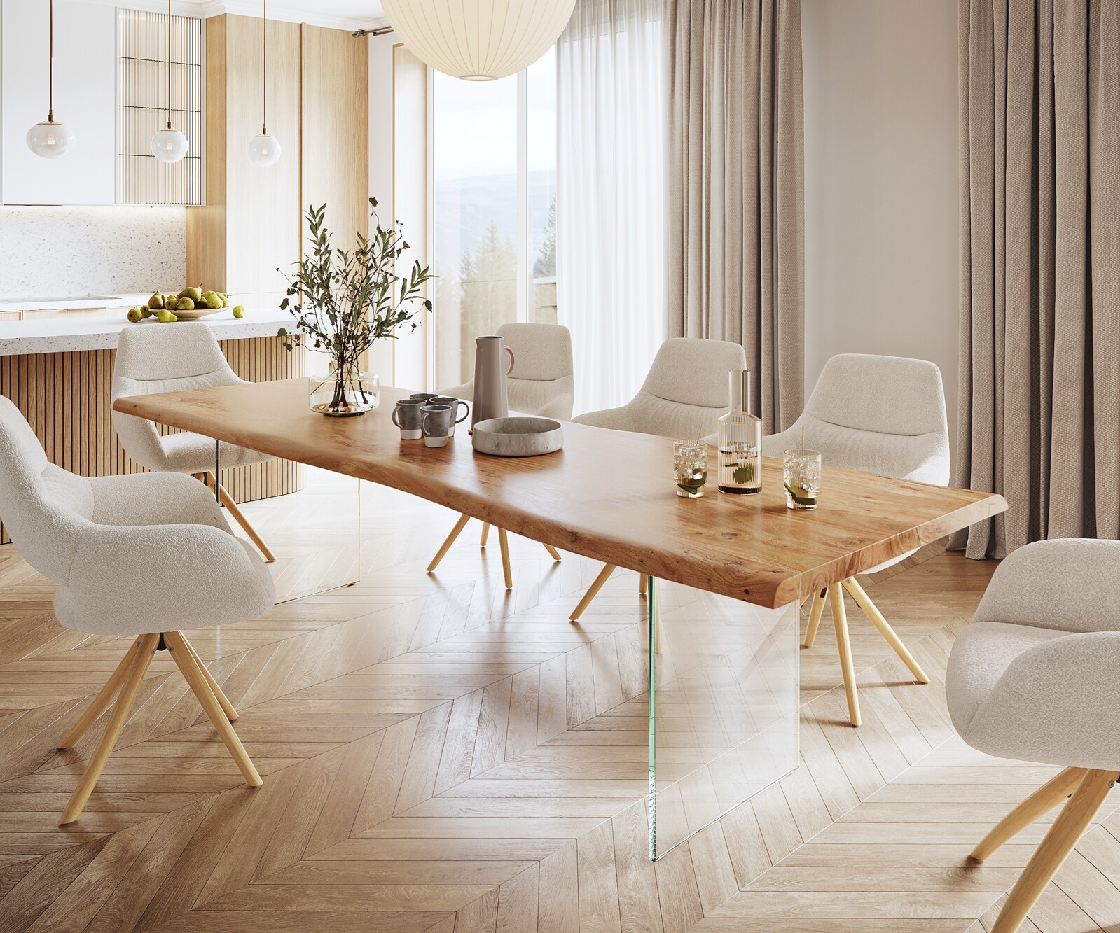 Esstisch Edge 280x100 XL Akazie Natur Glas Live-Edge 1