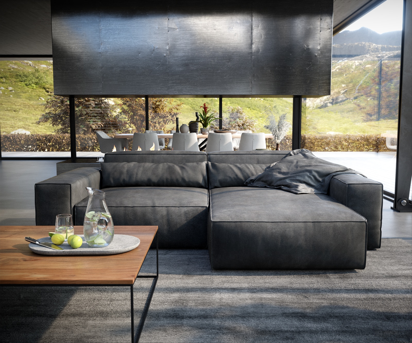 Ecksofa Sirpio XL 270x170 cm Lederimitat Vintage Anthrazit Recamiere variabel 1 Ecksofa Sirpio XL 270x170 cm Lederimitat Vintage Anthrazit Recamiere variabel 1