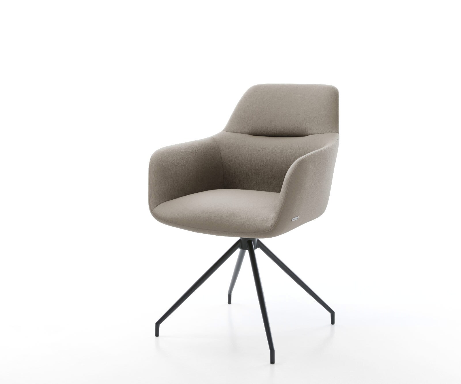 Chaise-de-salle-à-manger Pejo-Flex cuir de vache couleur boue pied croisé conique noir ressorts ensachés