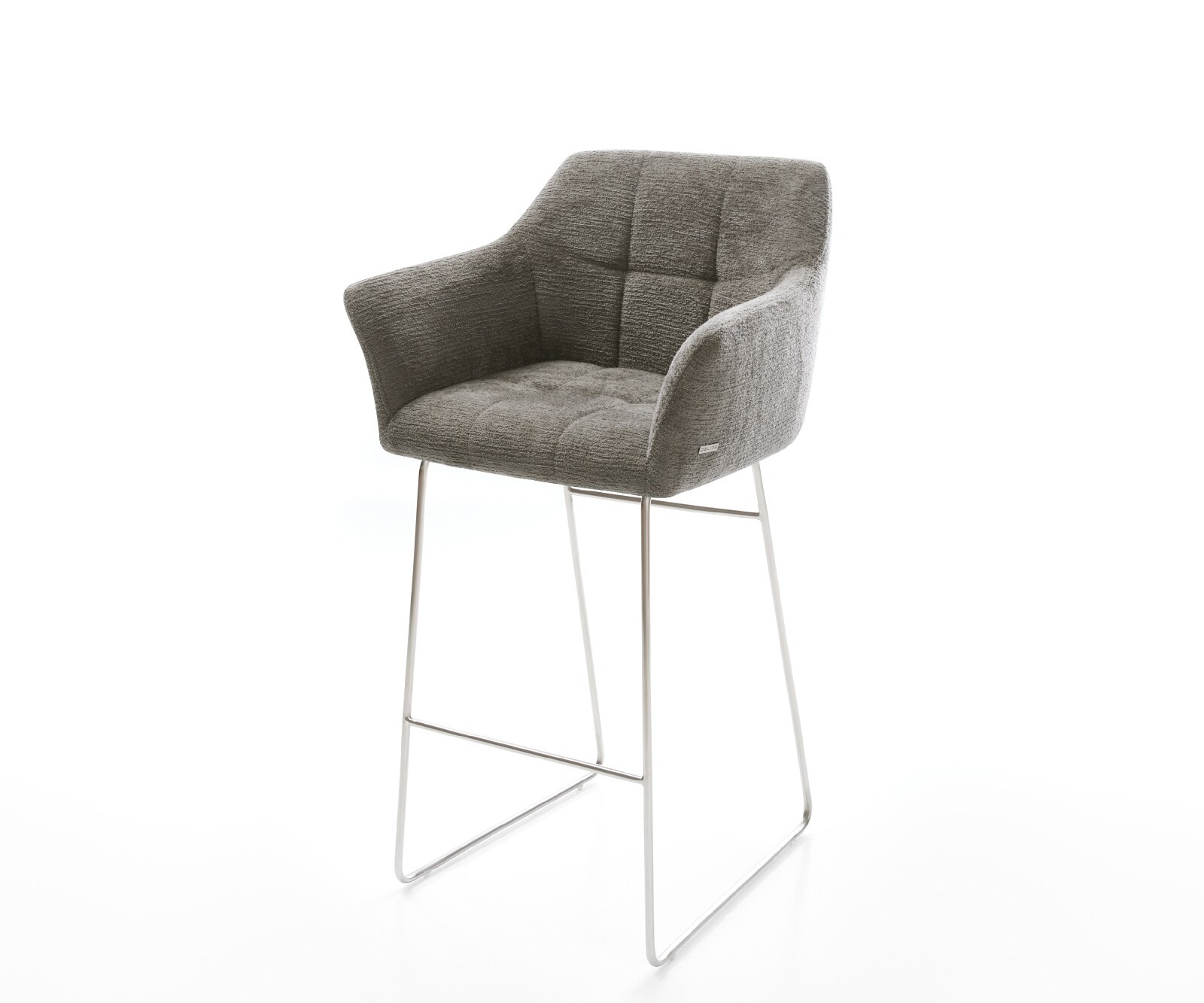 Barstuhl Yulo-Flex Bouclé Soft Schlamm Kufengestell Edelstahl Silberfarben