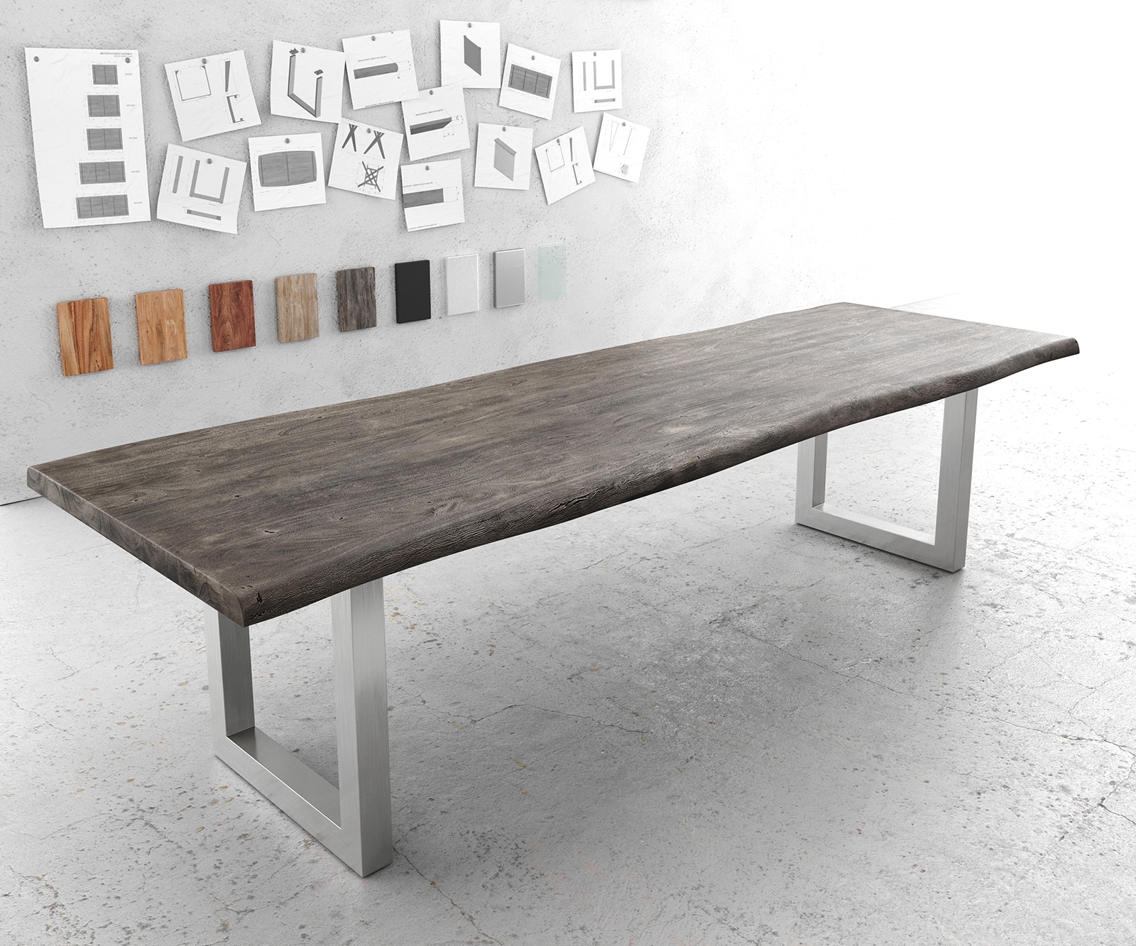 Esstischplatte Edge 300x100cm XL Akazie Platin Live-Edge 4 Esstischplatte Edge 300x100cm XL Akazie Platin Live-Edge 4