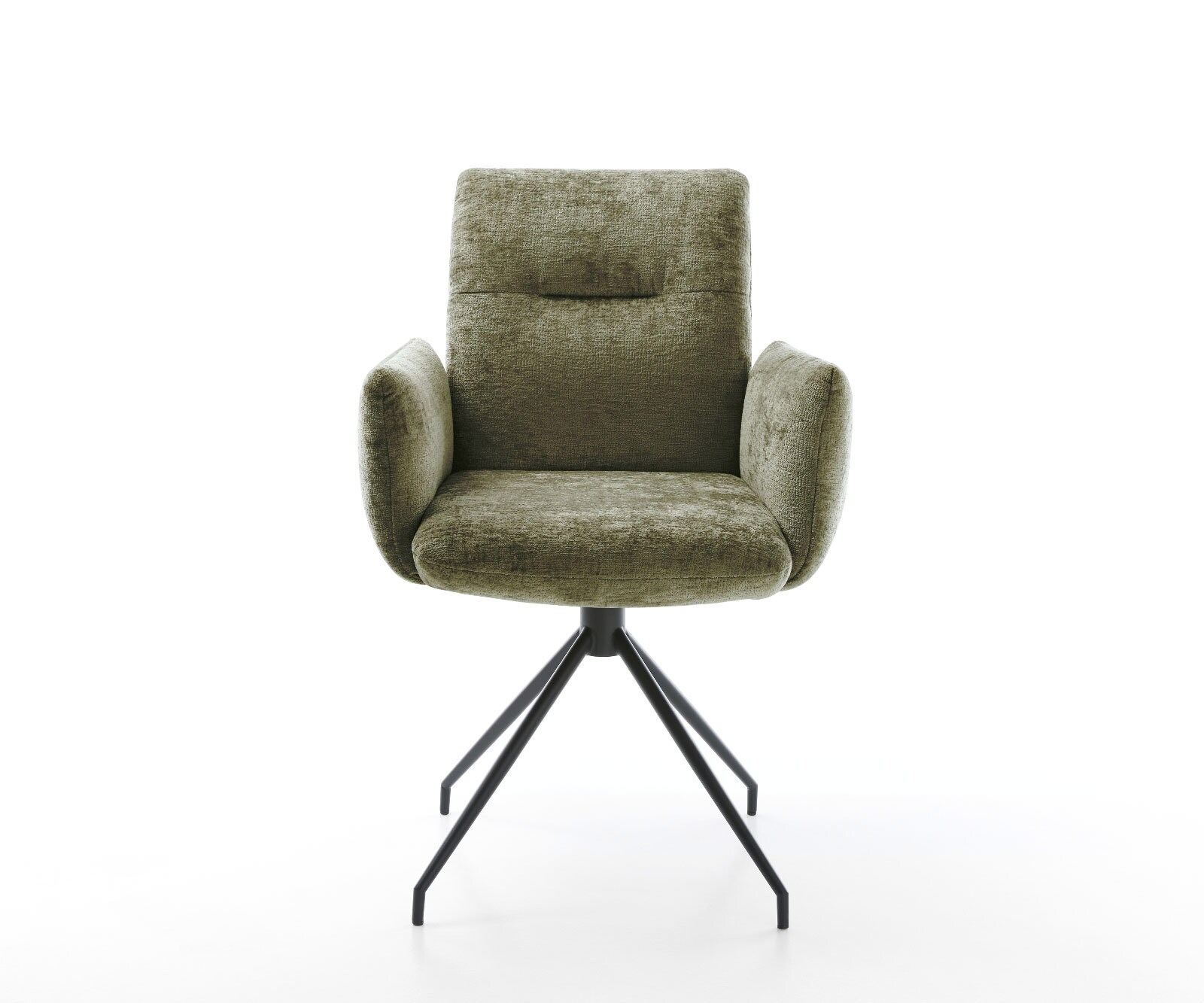 Chaise-pivotante Jova-Flex avec accoudoirs chenille olive pied croisé conique noir pivotement sur 180° ressorts ensachés 2