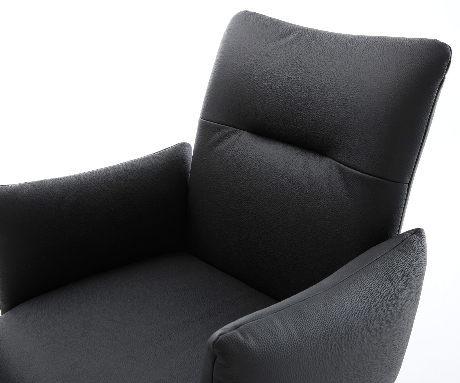 Drehstuhl Jova-Flex mit Armlehnen Echt-Leder Schwarz Kreuzgestell breit Effektfinish Titan 360° drehbar Wippfunktion Taschenfederkern 3