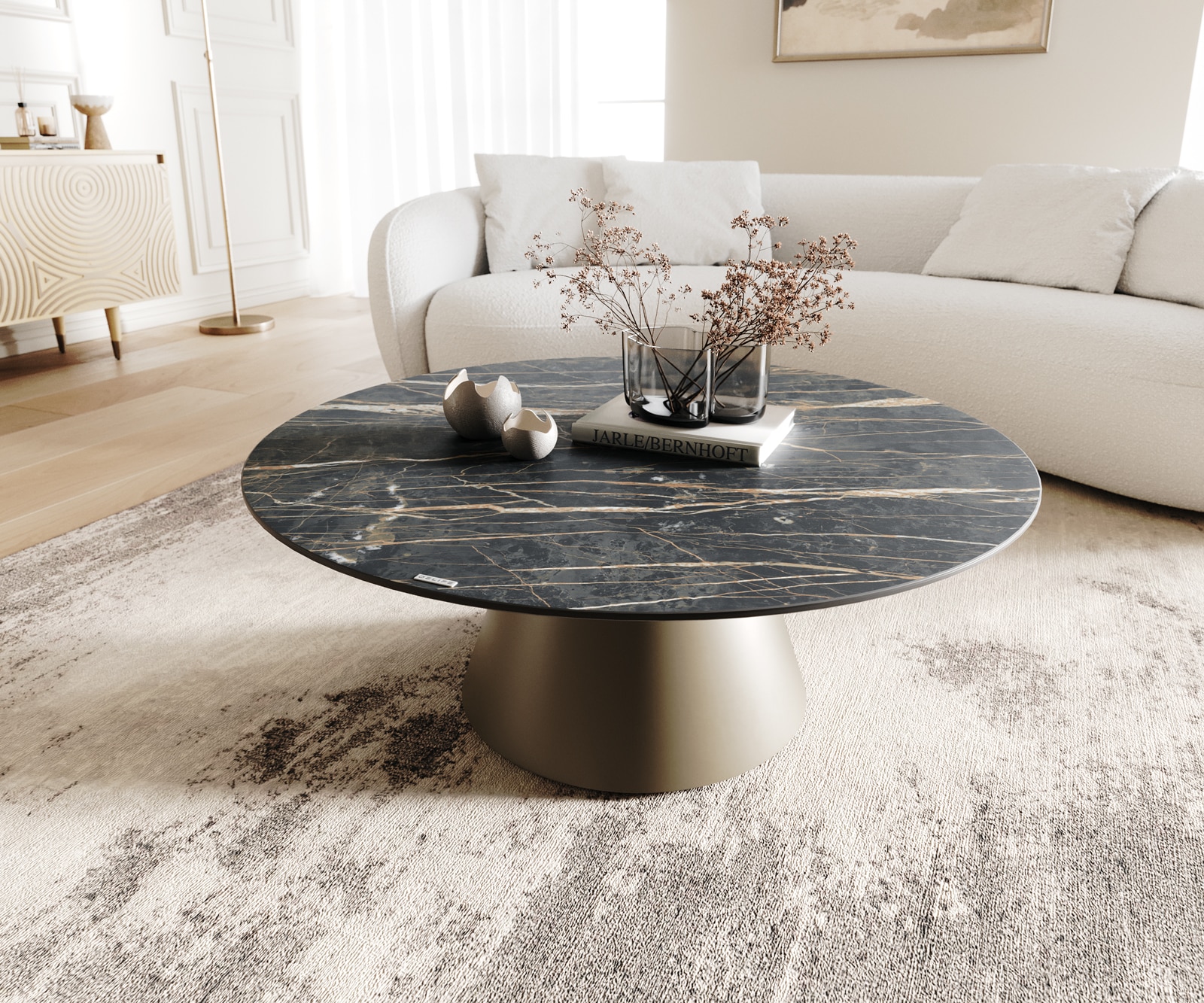 Table-basse Borna 100x100 cm Céramique Laminam®Noir Desir Marron Piétement Conique Finition Effet Titane Table-basse Borna 100x100 cm Céramique Laminam®Noir Desir Marron Piétement Conique Finition Effet Titane