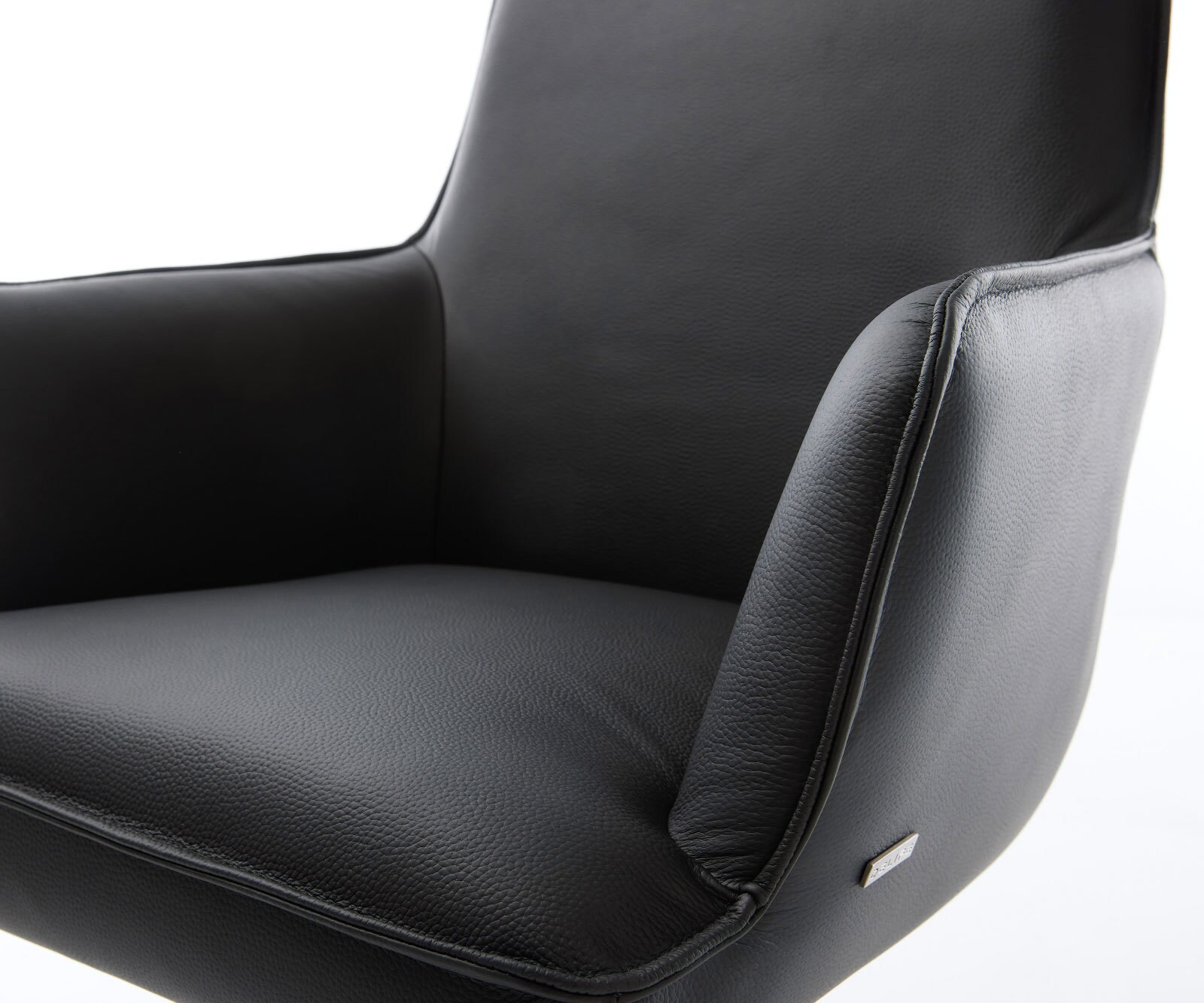 Drehstuhl Heira-Flex mit Armlehnen Echt-Leder Schwarz Kreuzgestell breit Effektfinish Titan 360° drehbar Wippfunktion Taschenfederkern 3