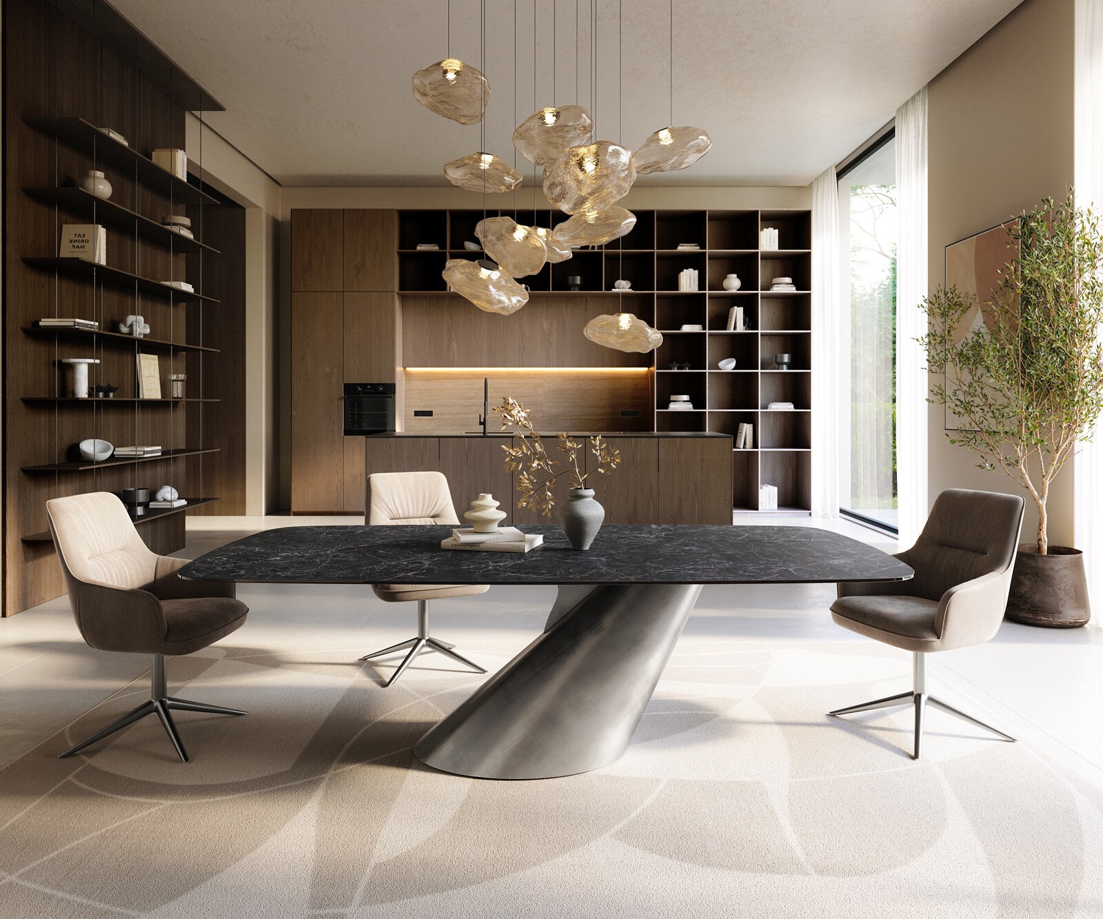 Esstisch Edge Boot 240x120 cm Keramik Laminam® Nero Greco Anthrazit Cono Metallic Silber 1