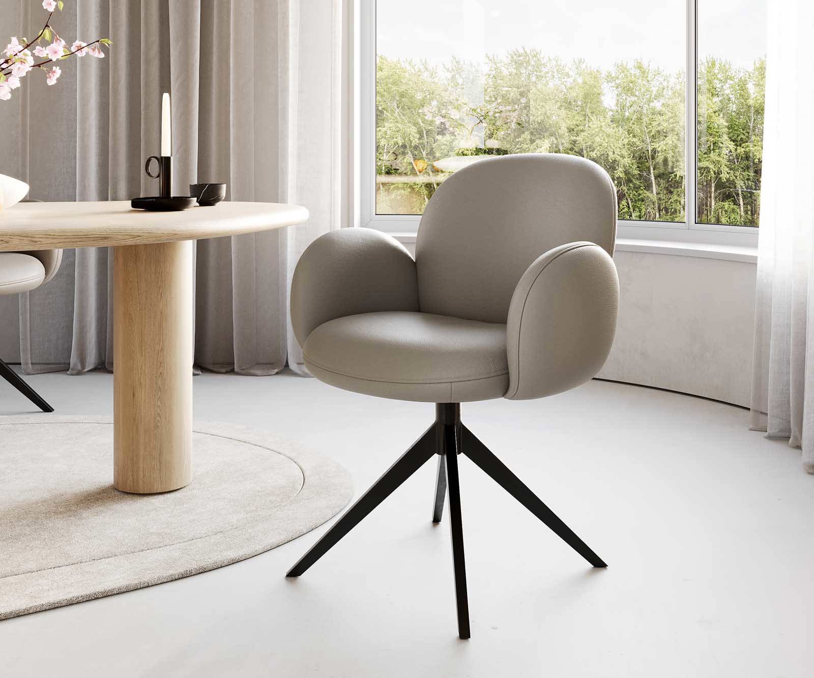 Drehstuhl Nube-Flex mit Armlehnen Echt-Leder Schlamm Kreuzgestell breit Schwarz 360° drehbar Taschenfederkern 1