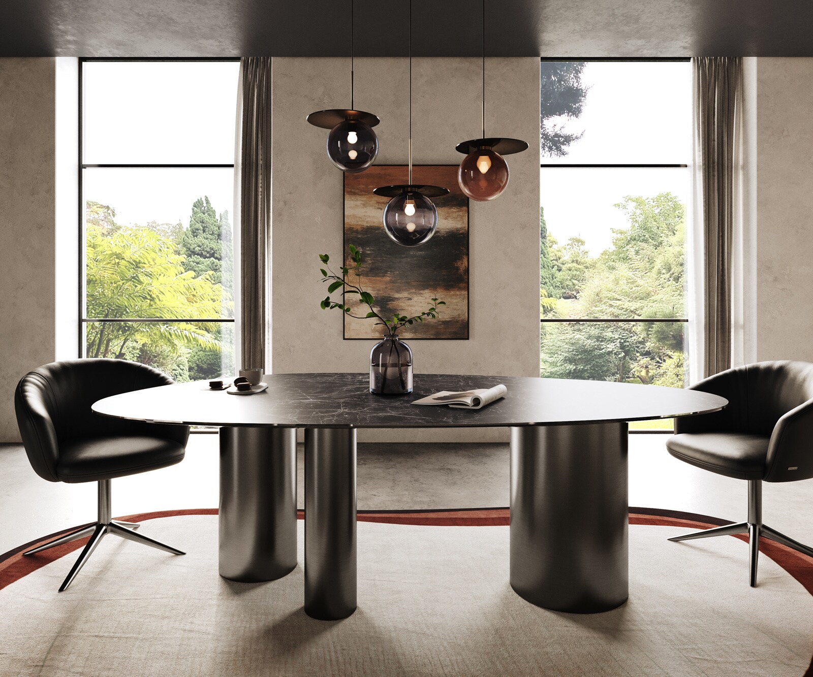 Esstisch Edge Oval 220x120 Keramik Laminam® Nero Greco Anthrazit Troa Edelstahl Graphit 1