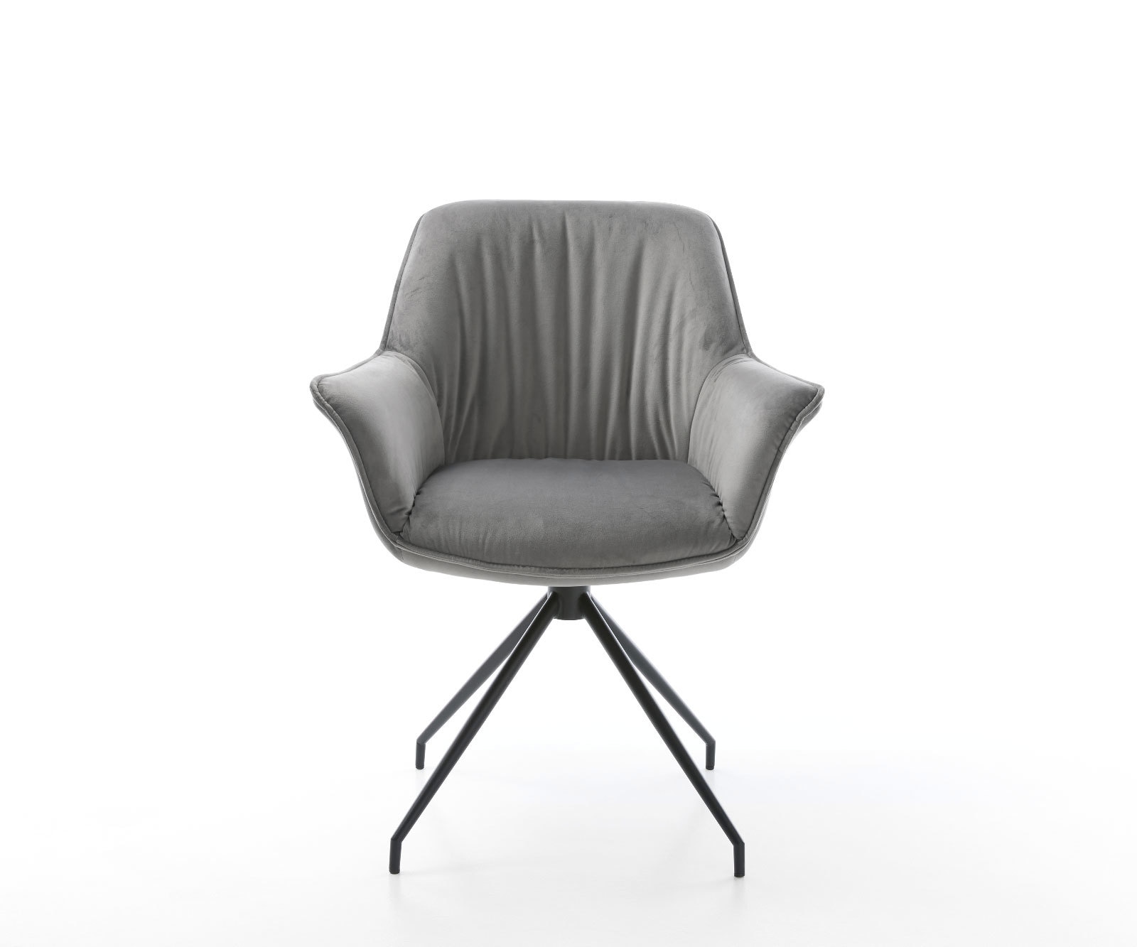 Chaise-de-salle-à-manger Keila-Flex avec accoudoirs velours gris pied croisé conique noir 2