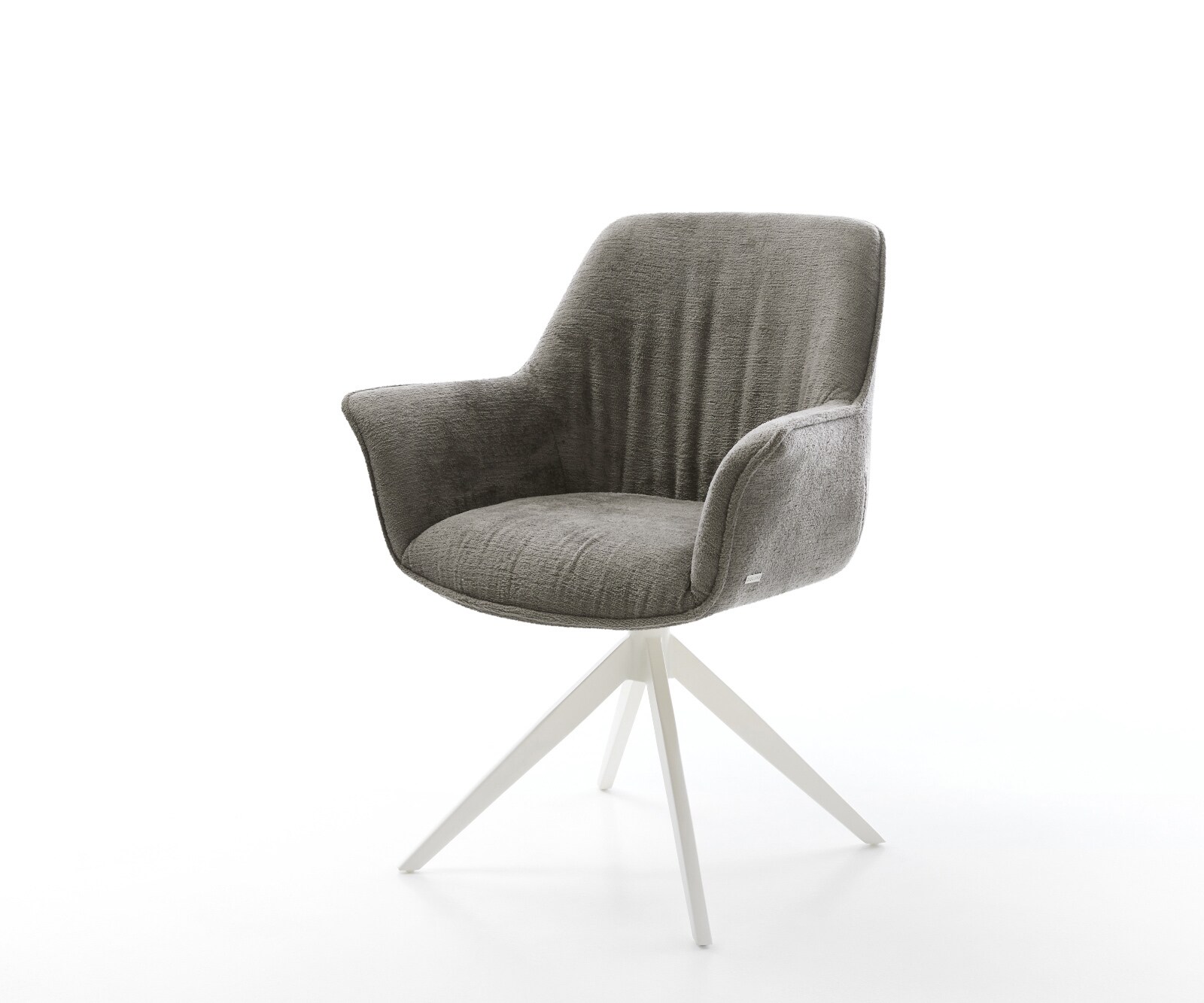 Chaise-pivotante Keila-Flex avec accoudoirs bouclé doux couleur boue pied croisé large blanc pivotement sur 360° fonction bascule 1