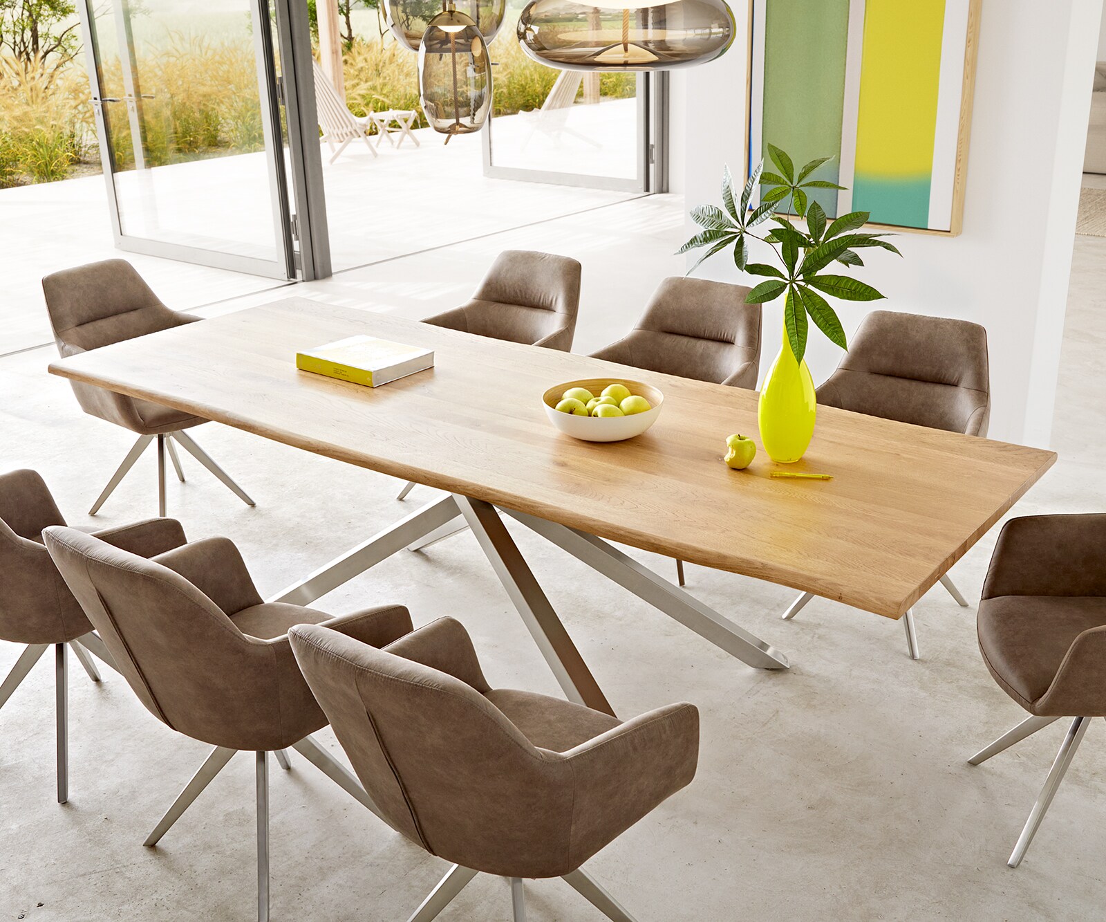 Esstisch Edge 260x100x2,5-3 Eiche Natur Kreuzgestell Rechteck Edelstahl Live-Edge 1