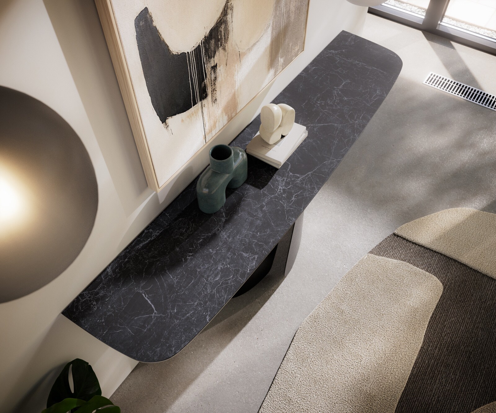 Konsolentisch Edge Boot 180x40 cm Keramik Laminam® Nero Greco Anthrazit Livos Metall Schwarz 5