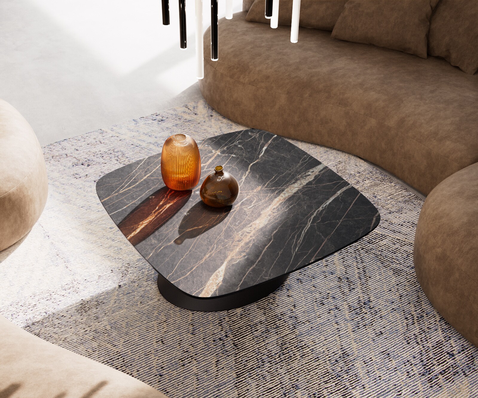 Table basse Edge Boot 90x90 cm céramique Laminam® Noir Desir brun Conis métal noir 3