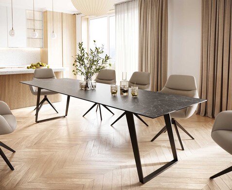 Table-à-manger Edge 300x100 céramique Laminam® nero greco gris métal oblique noir