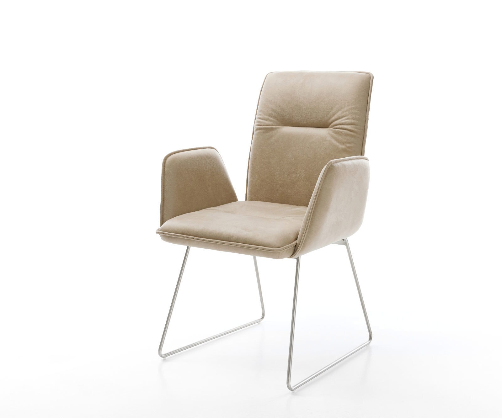 Fauteuil Vinja-Flex beige vintage cadre patin acier inoxydable