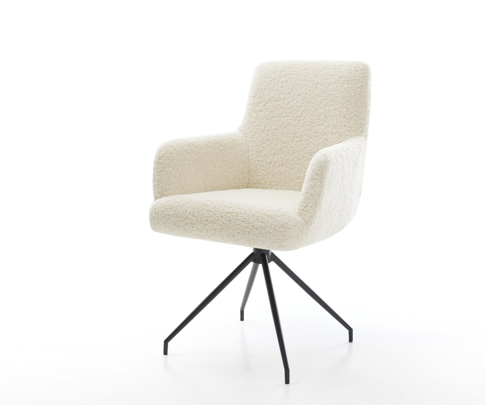 Chaise-de-salle-à-manger Heira-Flex avec accoudoirs tissu teddy beige pied croisé conique noir resorts ensachés 1