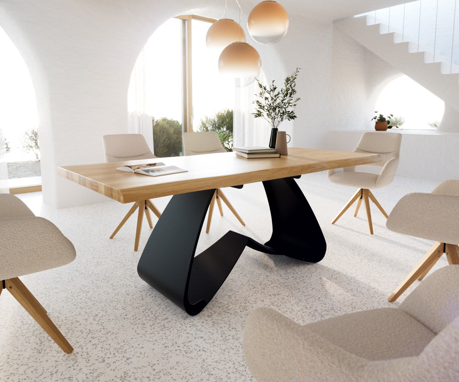 Table à manger Edge 200x100 Chêne Nature Cadre en W Métal Noir Live-Edge