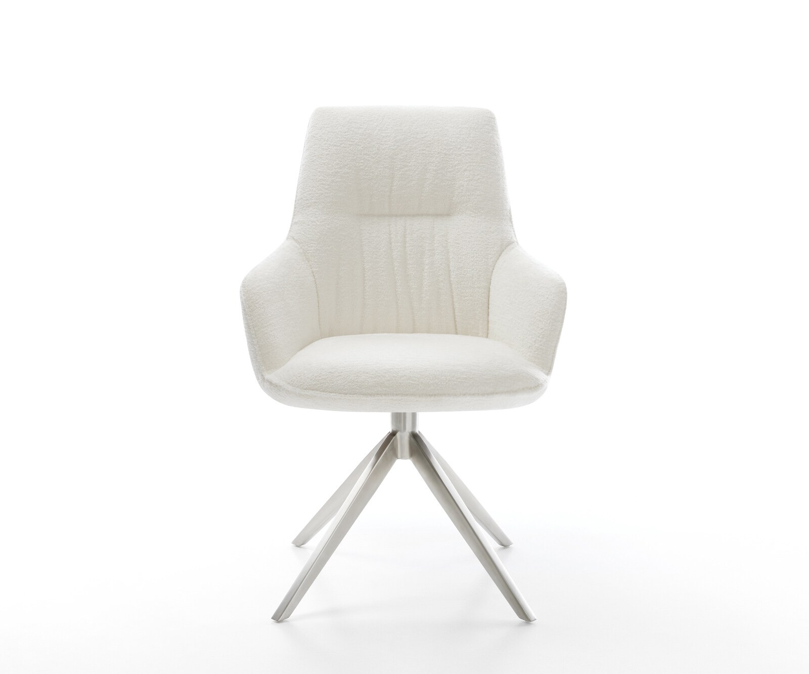 Chaise-pivotante Zelia-Flex avec accoudoirs bouclé doux beige pied croisé large acier inoxydable pivotement sur 360° fonction bascule resorts ensachés 2