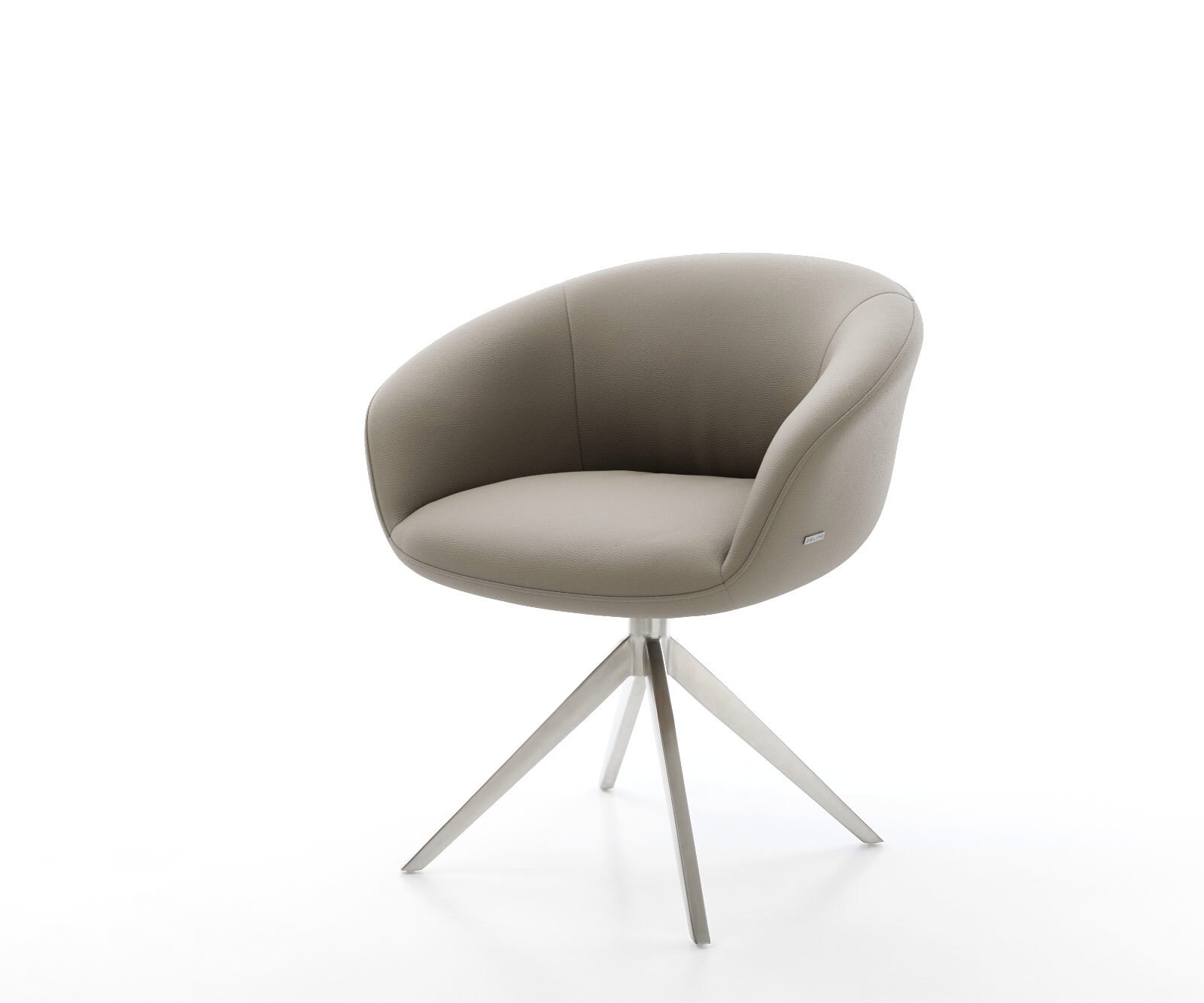 Chaise-pivotante Vinka-Flex cuir de vache couleur boue pied croisé large acier inoxydable brossé pivotement sur 360° fonction bascule ressorts ensachés