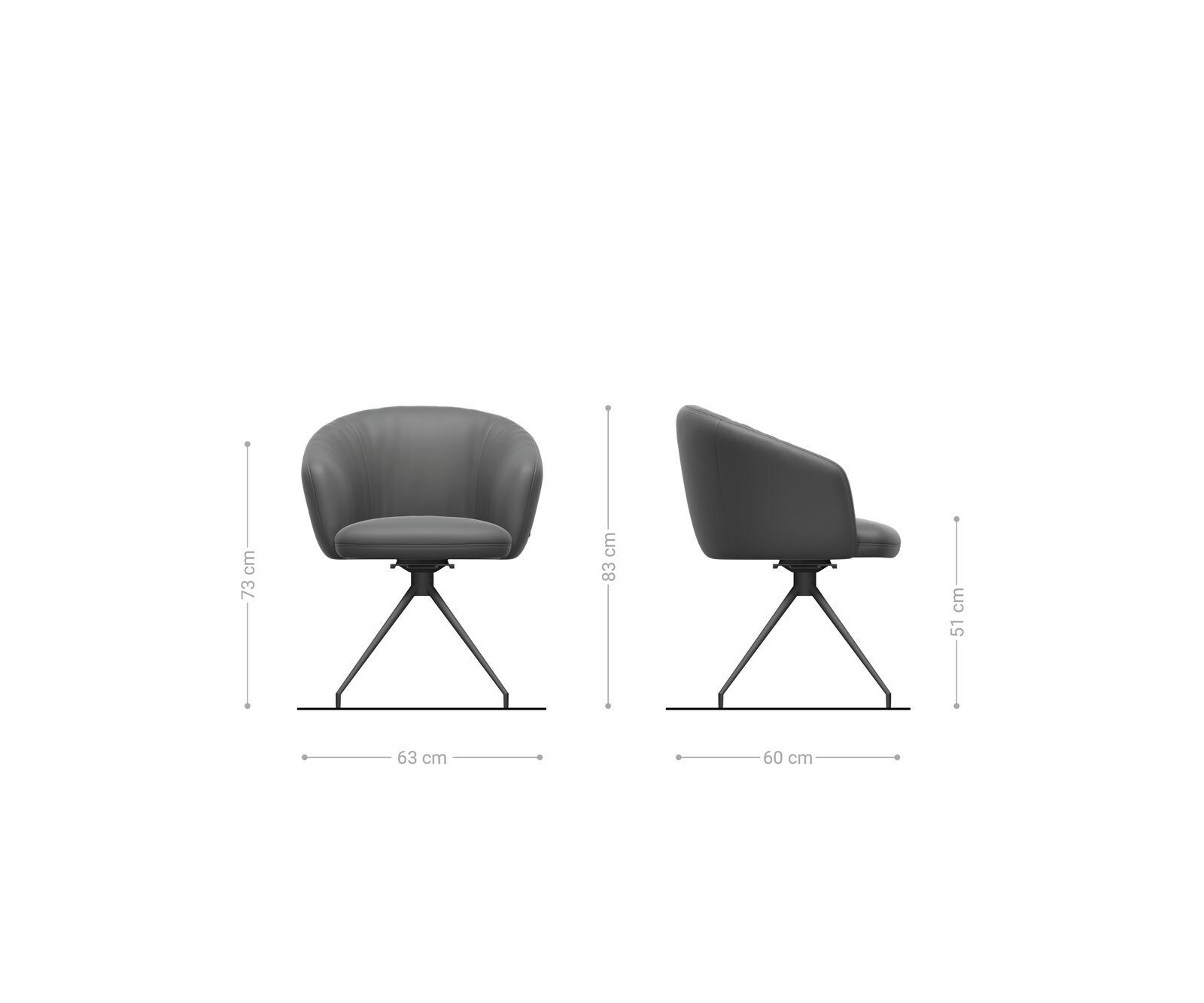 Chaise-pivotante Caja-Flex avec accoudoirs microvelours anthracite vintage pied croisé conique noir pivotement sur 180° ressorts ensachés 6
