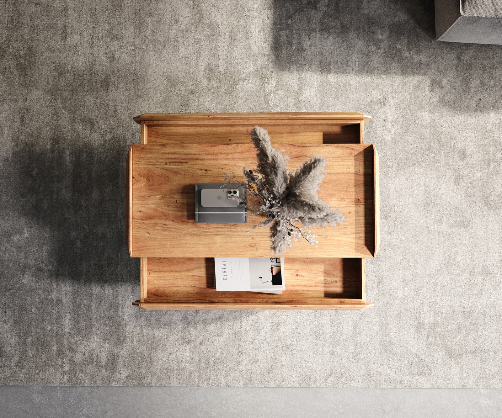Table-basse Kiano 100x50 cm acacia naturel 2 tiroirs pied en V noir 4