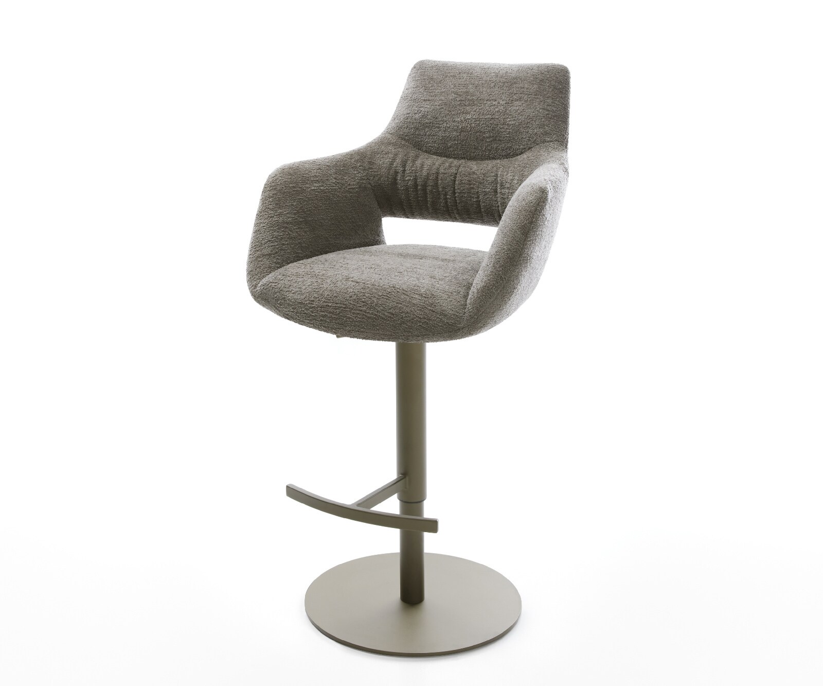 Barstuhl Yago-Flex Bouclé Soft Schlamm Drehfuß höhenverstellbar Metall Titanfarben Taschenfederkern 1