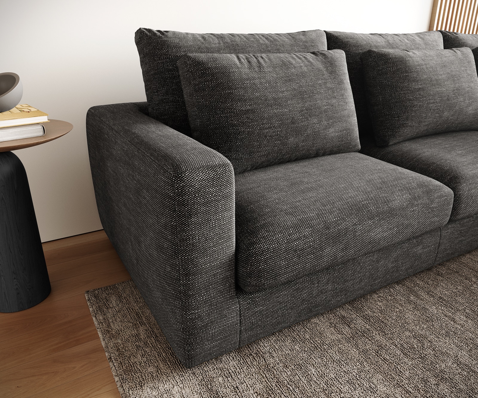 Ecksofa Isla 330x225 cm Chenille Anthrazit Ottomane rechts 5