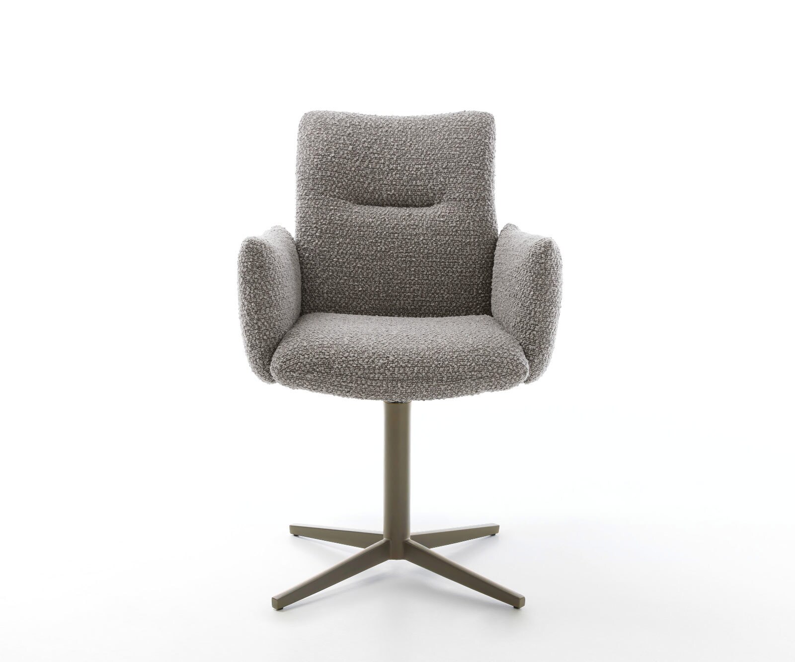 Drehstuhl Jova-Flex mit Armlehnen Bouclé Silbergrau Fußkreuz Effektfinish Titan 360° drehbar Taschenfederkern 1