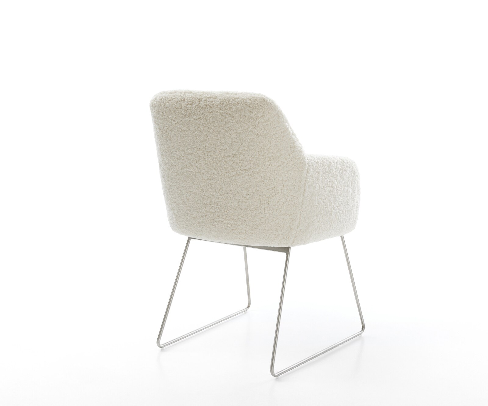 Esszimmerstuhl Greg-Flex Teddystoff Beige Kufengestell Edelstahl Taschenfederkern 4