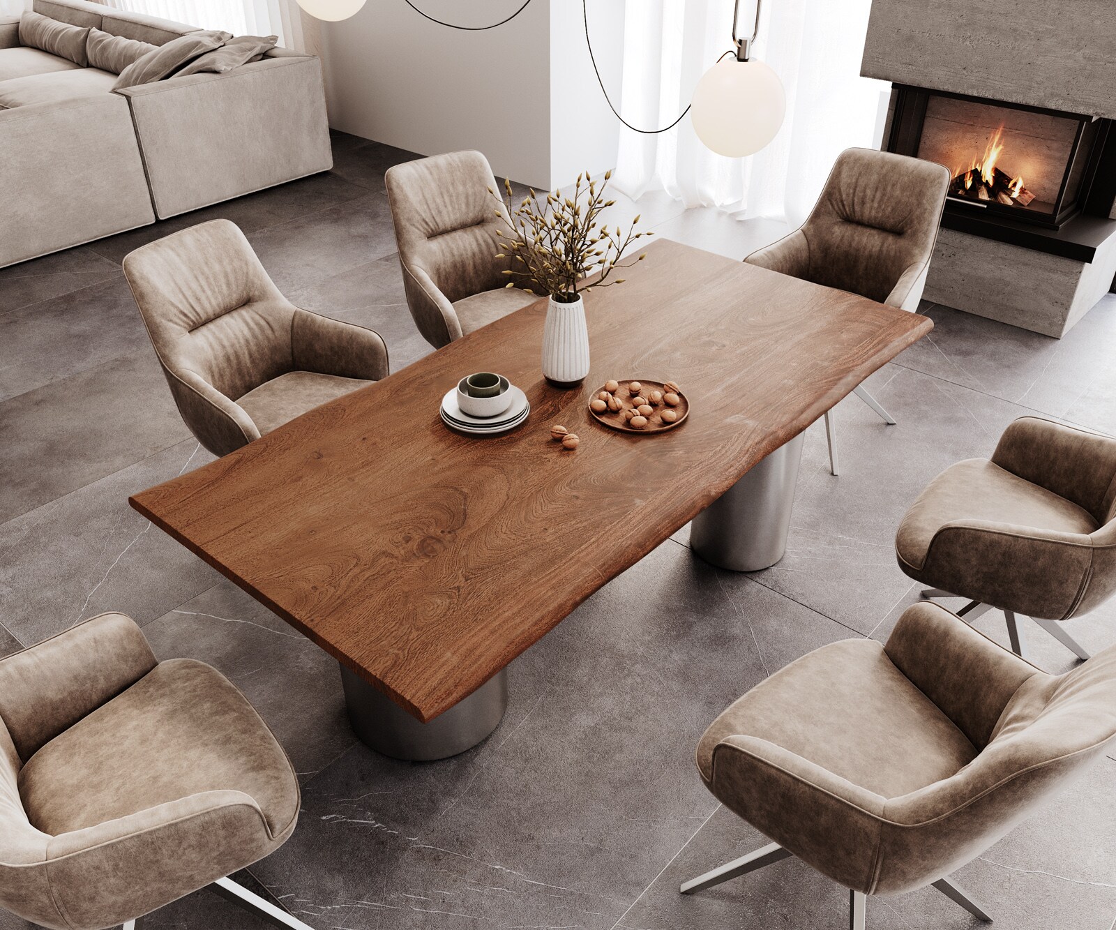 Table à manger Edge 200x100 acacia marron Troa acier inoxydable brossé Live-Edge 4