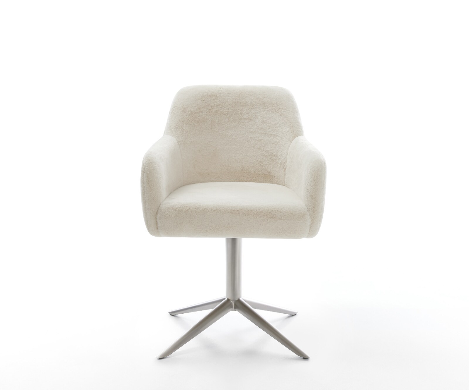 Drehstuhl Greg-Flex Plüsch Creme-Weiß Fußkreuz Edelstahl 360° drehbar Wippfunktion Taschenfederkern 1